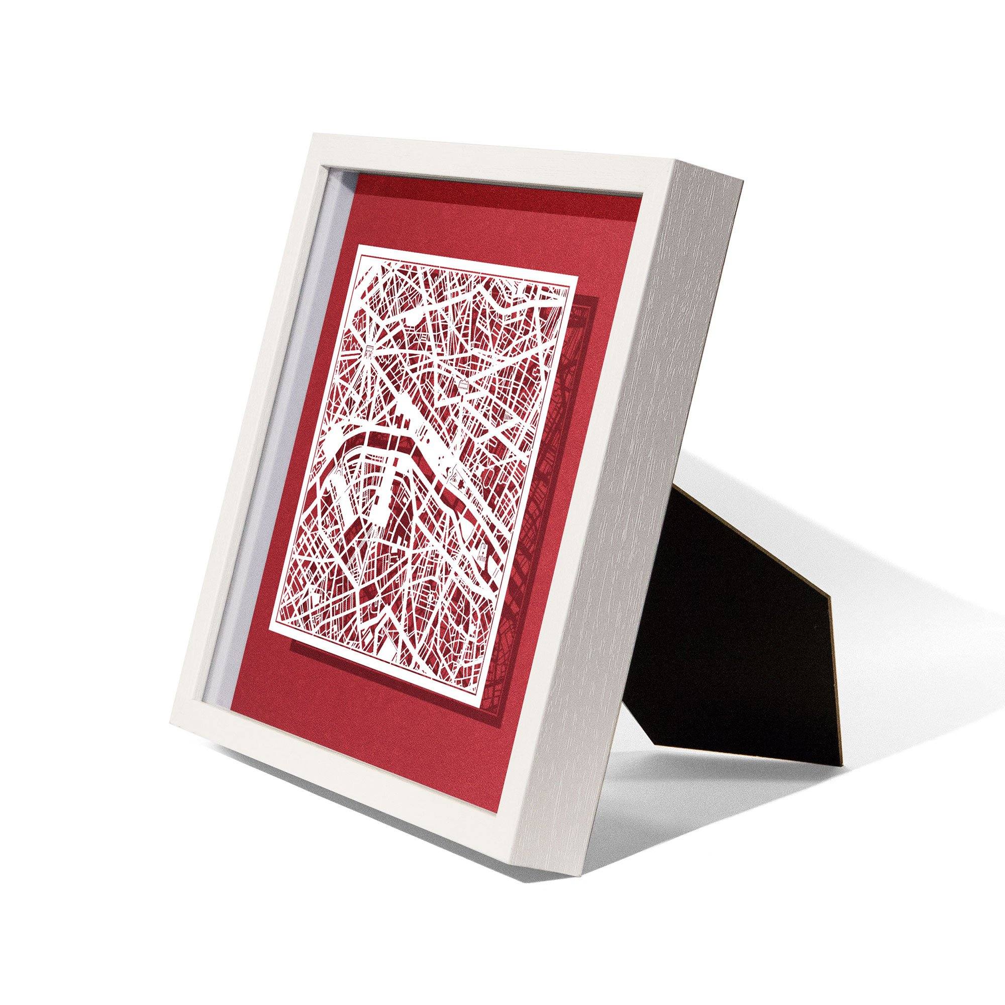 o3designstudio Paris Paper cut map framed 9 in White map White frame map art side face 22MF3002WW