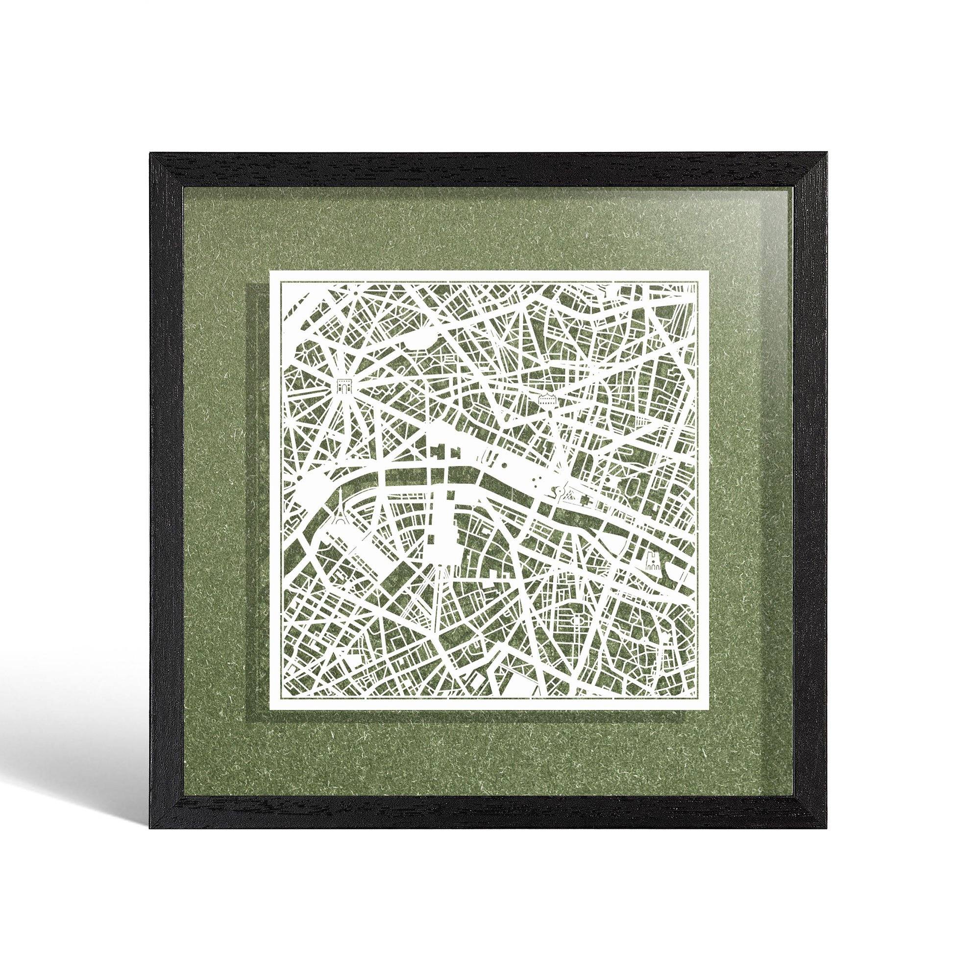 o3designstudio Paris Paper cut map framed 9 inch White map Black frame map art 22MF3002BW