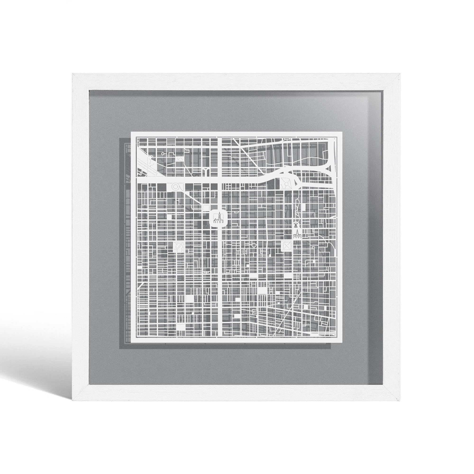 o3designstudio Philadelphia Paper cut map framed 9 inch White map White frame map art 22MF2019WW