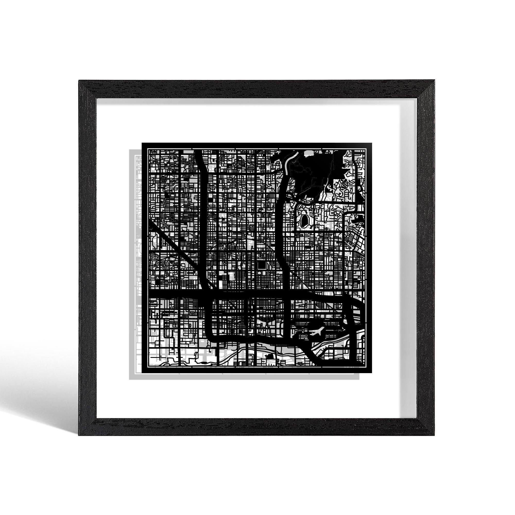 o3designstudio Phoenix Paper cut map framed 9 inch Black map Black frame map art 22MF2020BB