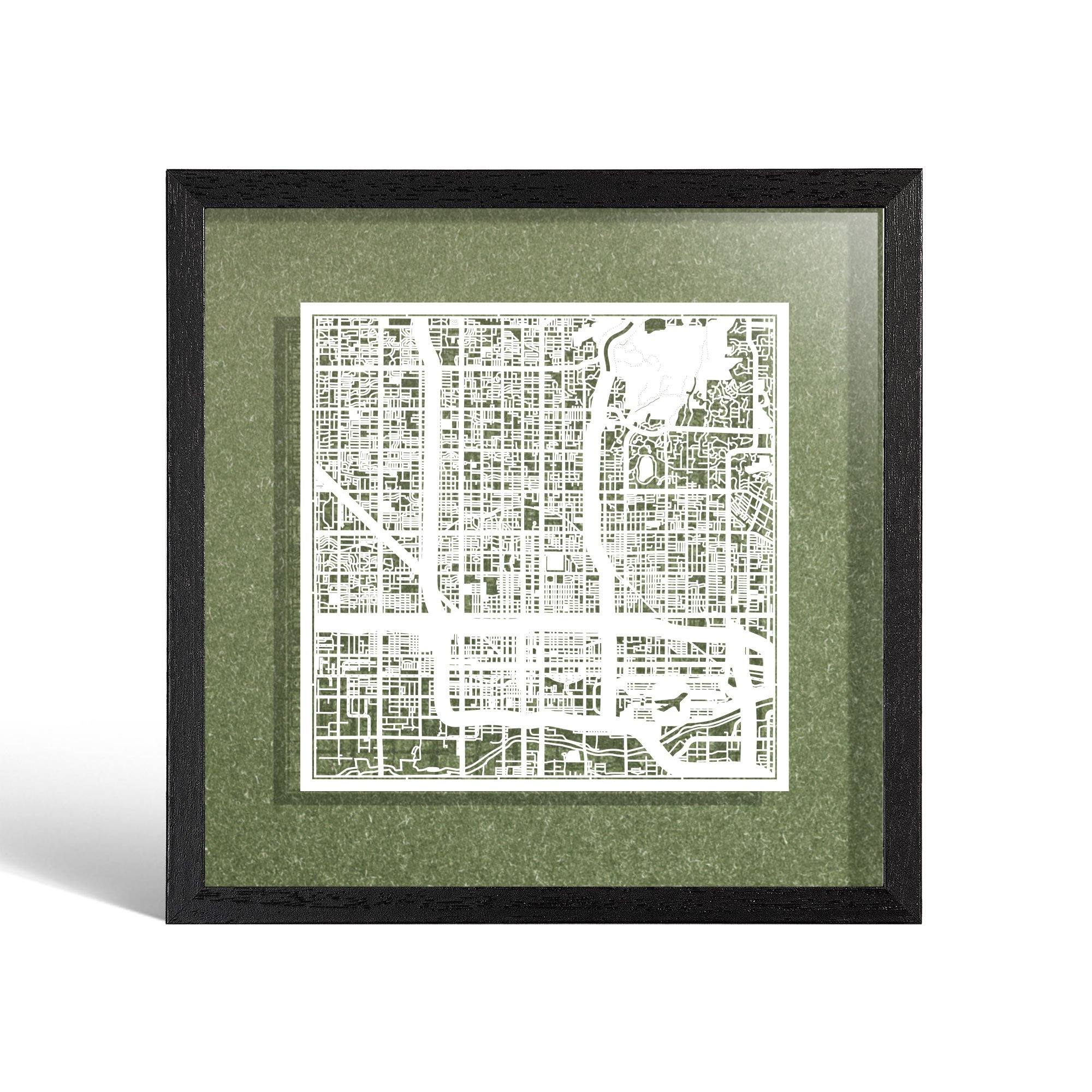 o3designstudio Phoenix Paper cut map framed 9 inch White map Black frame map art 22MF2020BW