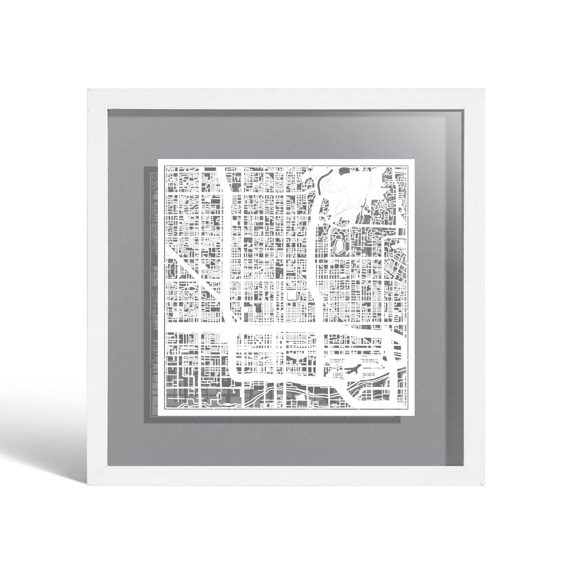 o3designstudio Phoenix Paper cut map framed 9 inch White map White frame map art 22MF2020WW