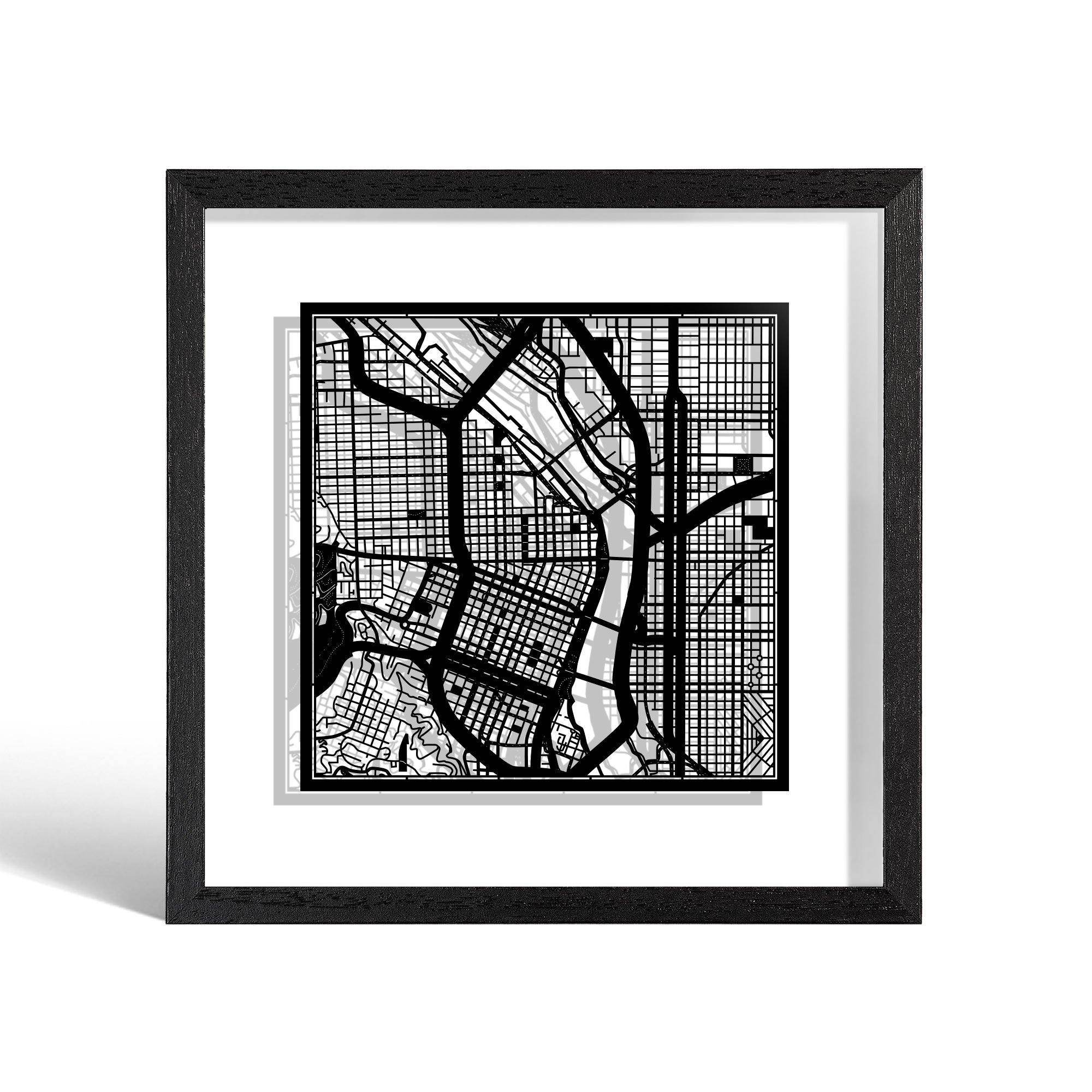 o3designstudio Portland Paper cut map framed 9 inch Black map Black frame map art 22MF2024BB