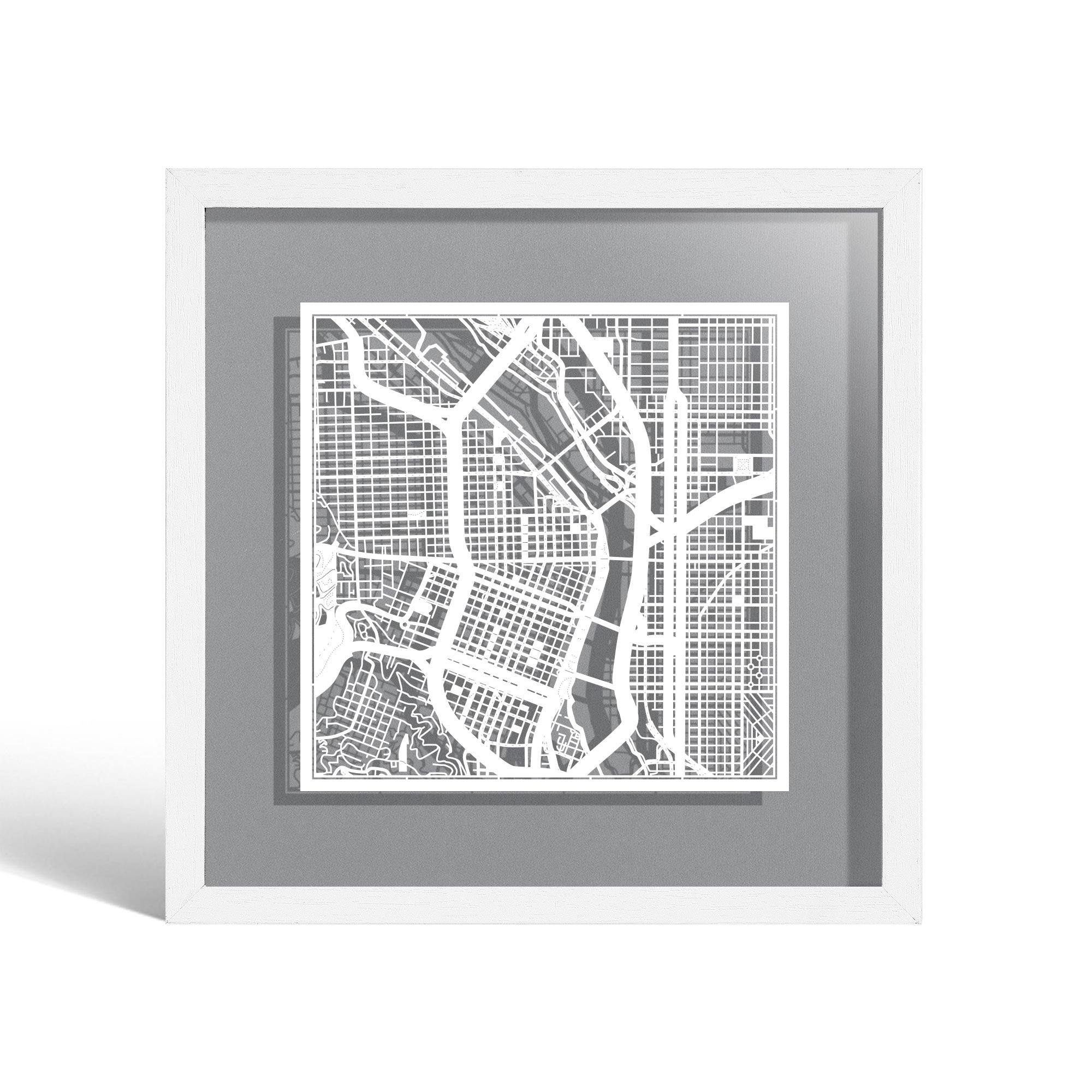 o3designstudio Portland Paper cut map framed 9 inch White map White frame map art 22MF2024WW