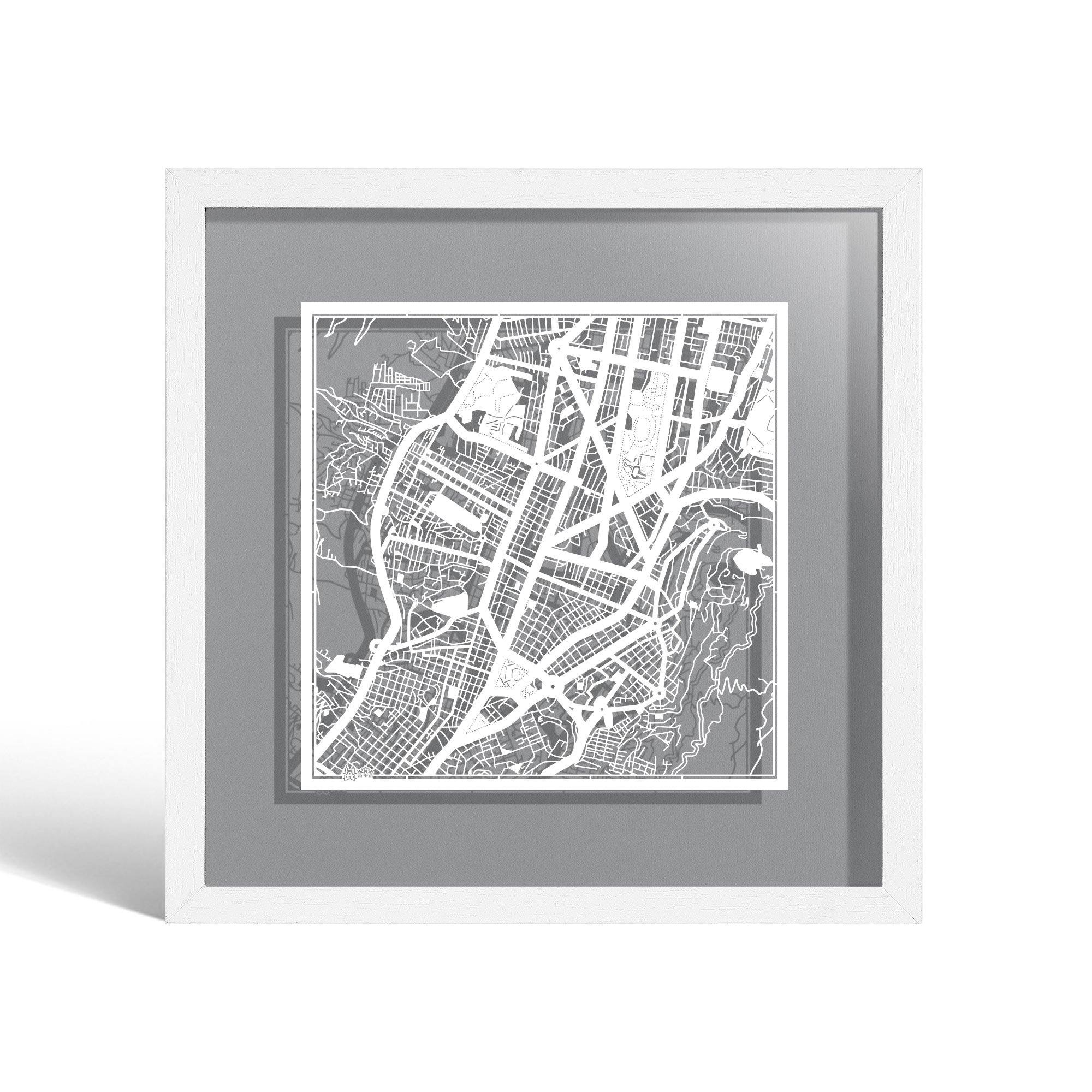 o3designstudio Quito Paper cut map framed 9 inch White map White frame map art 22MF2309WW