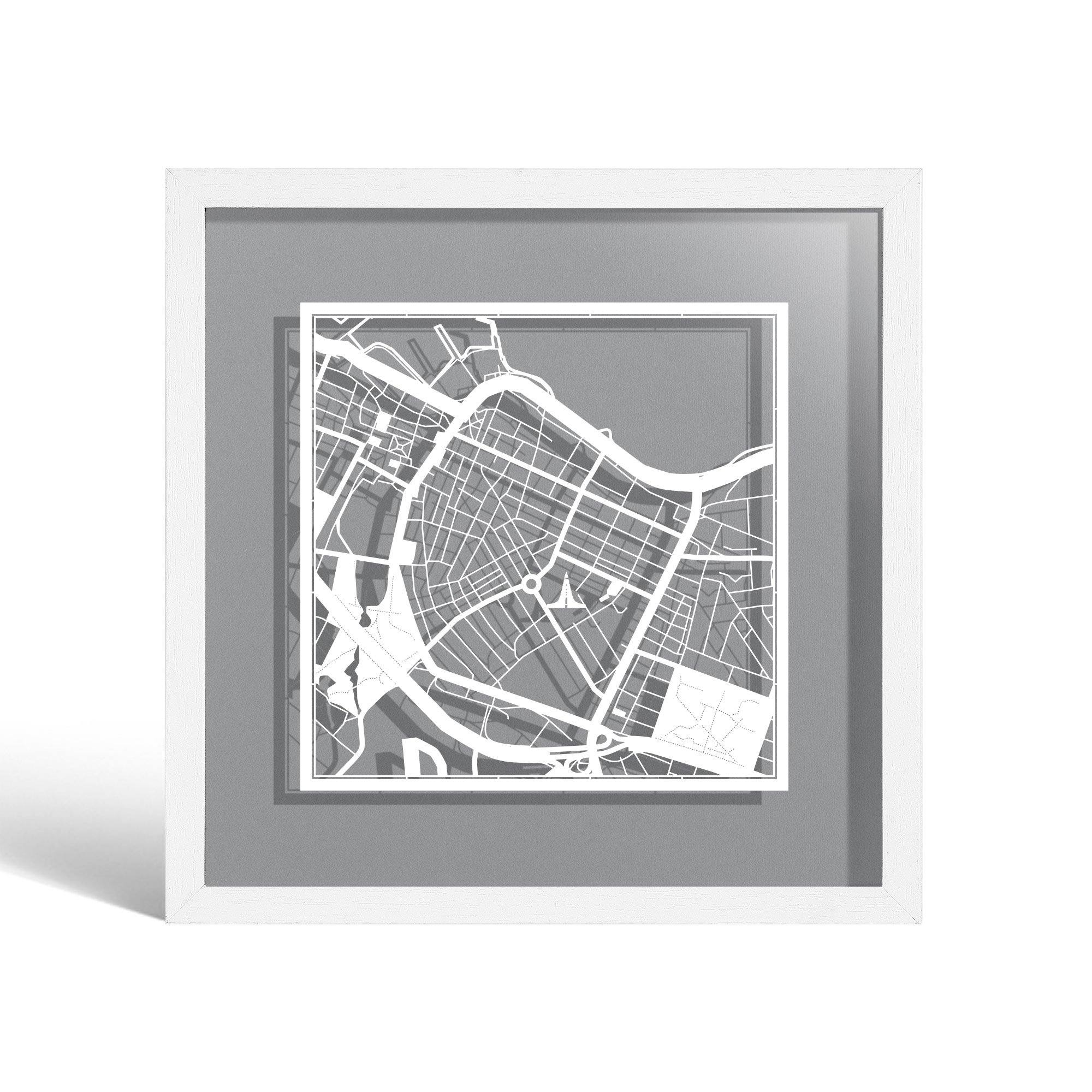 o3designstudio Reykjavik Paper cut map framed 9 inch White map White frame map art 22MF3043WW
