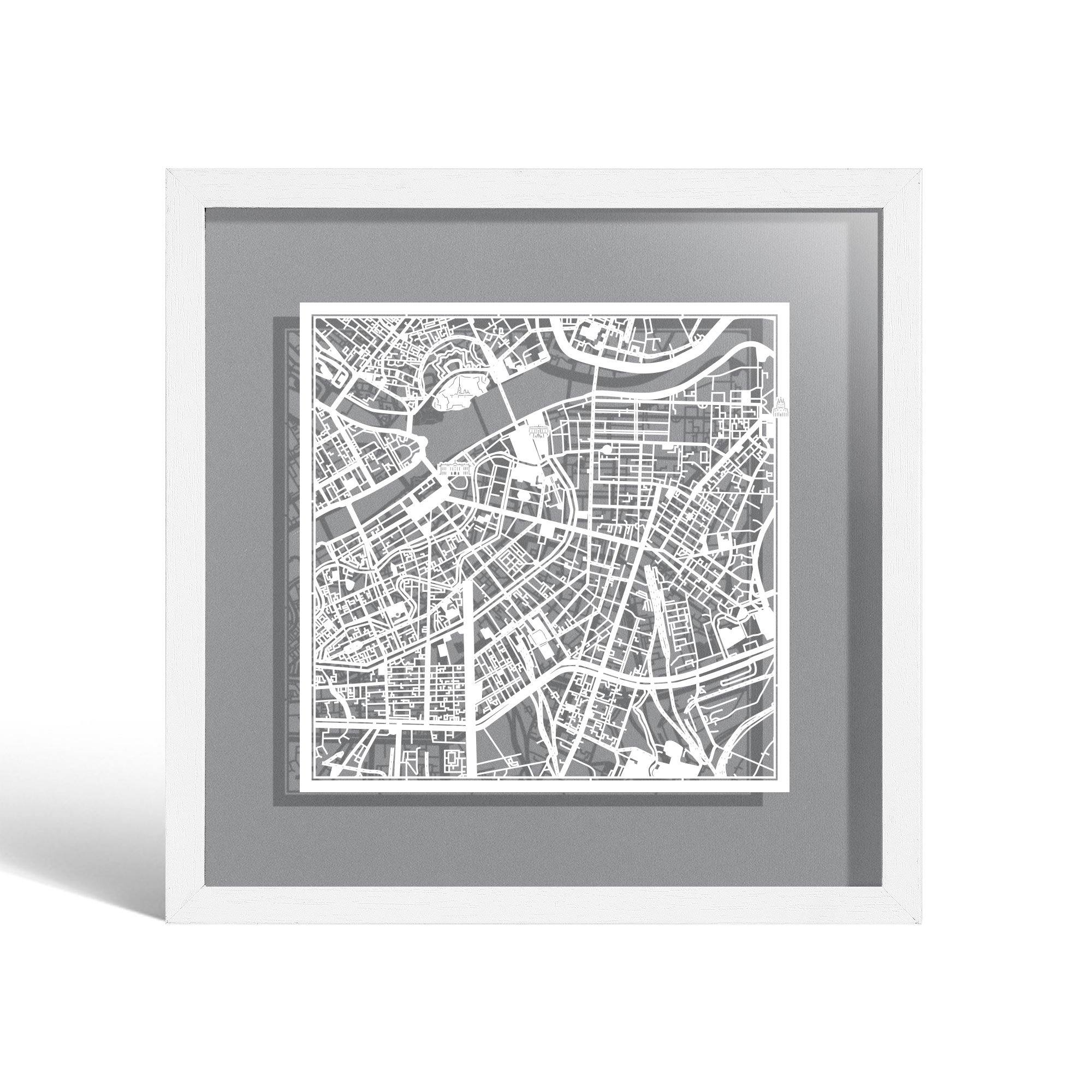 o3designstudio Saint Petersburg Paper cut map framed 9 inch White map White frame map art 22MF3042WW