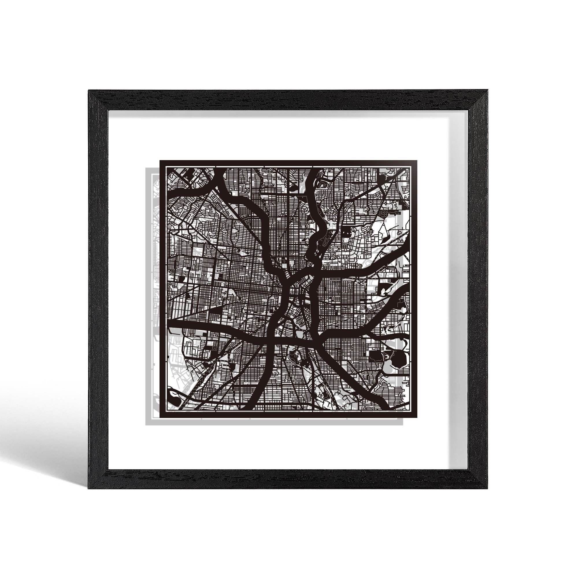 o3designstudio San Antonio Paper cut map framed 9 inch Black map Black frame map art 22MF2013BB
