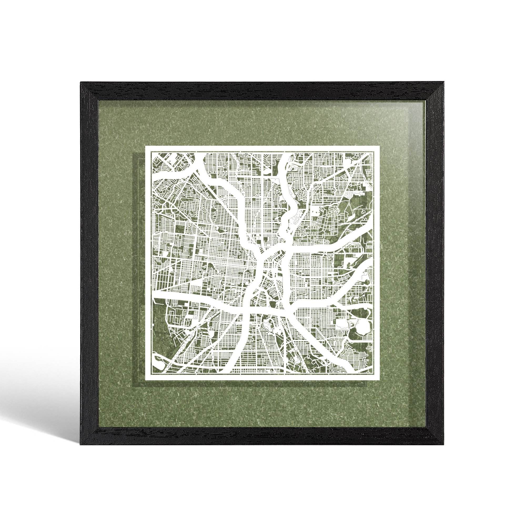 o3designstudio San Antonio Paper cut map framed 9 inch White map Black frame map art 22MF2013BW