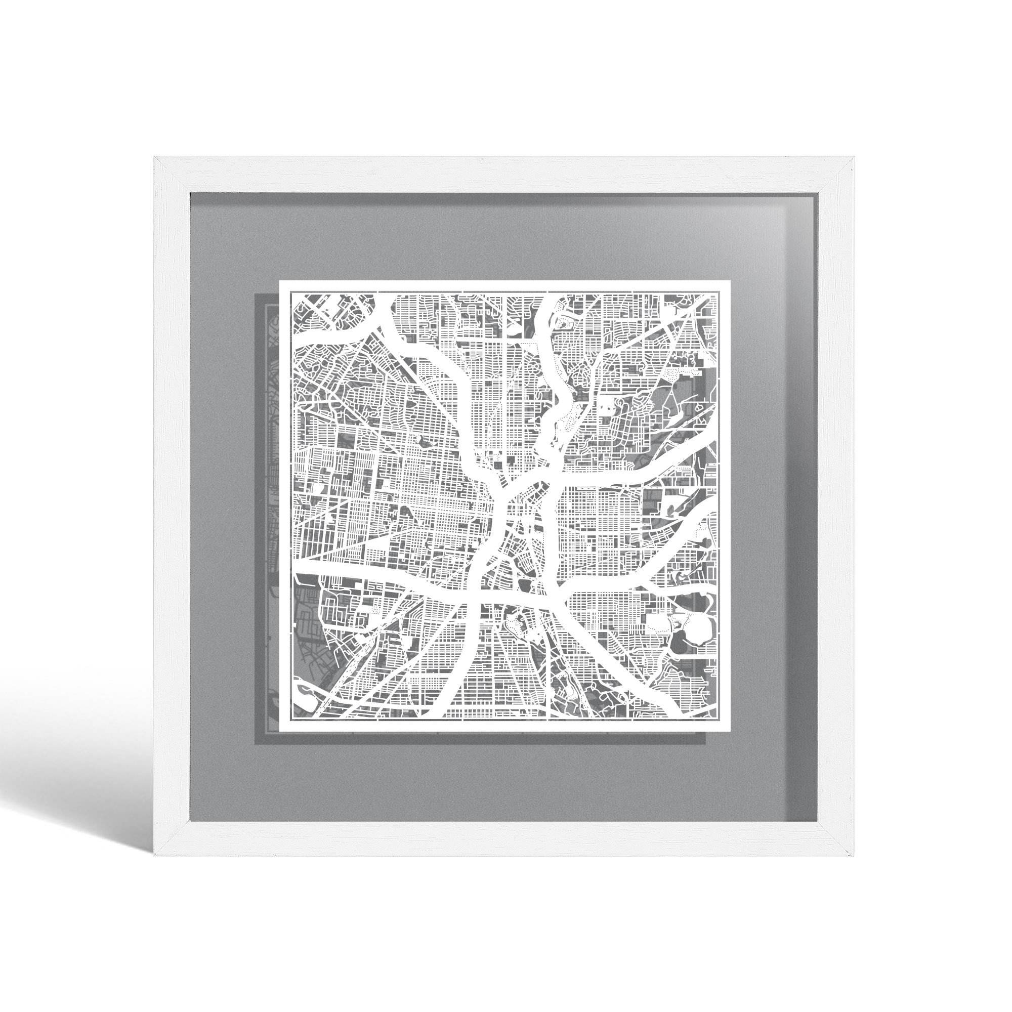 o3designstudio San Antonio Paper cut map framed 9 inch White map White frame map art 22MF2013WW