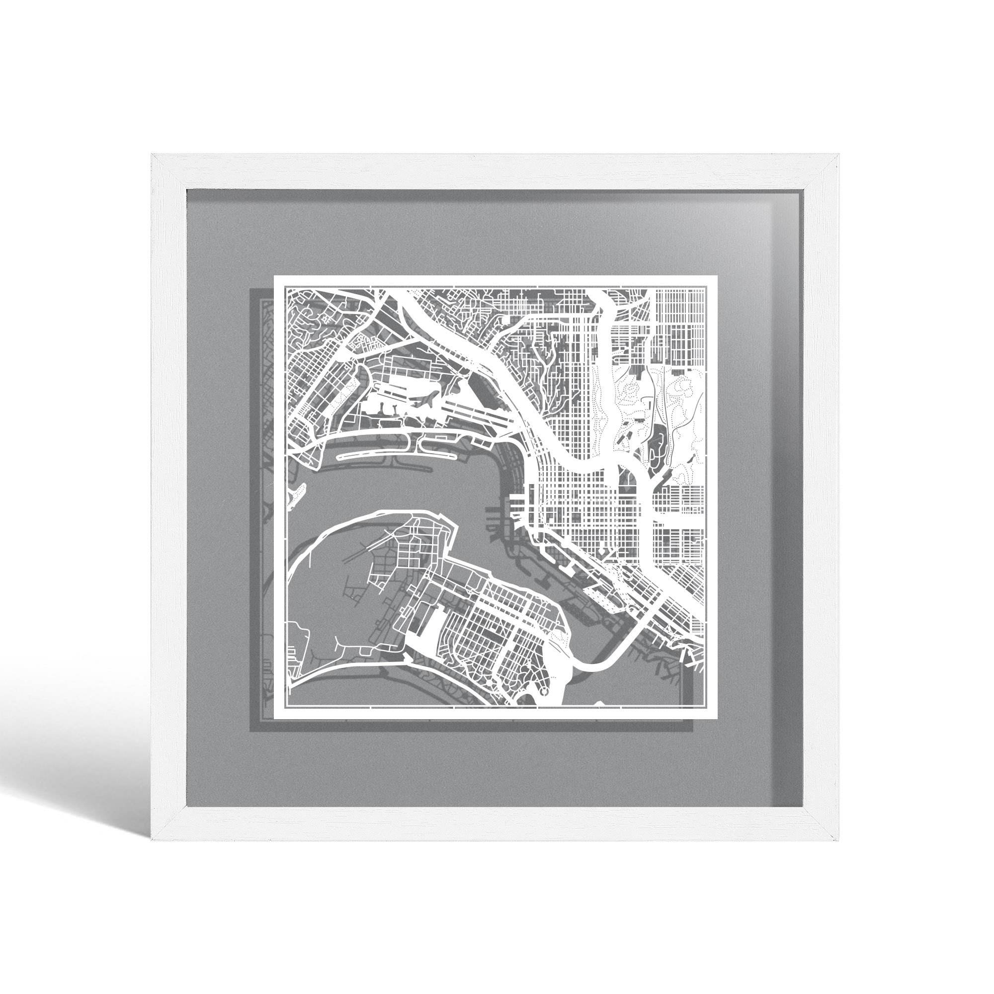 o3designstudio San Diego,CA Paper cut map framed 9 inch White map White frame map art 22MF2014WW