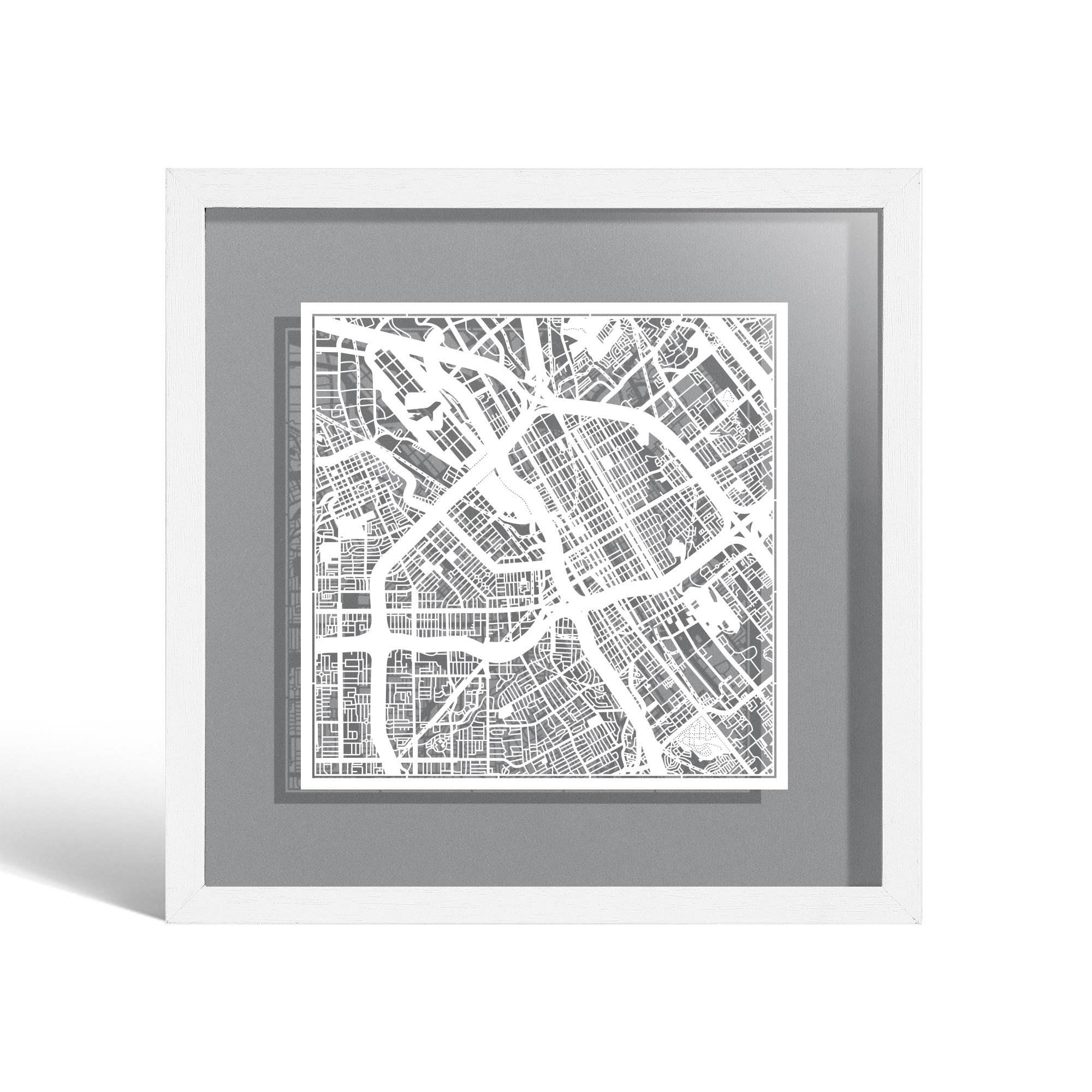 o3designstudio San Jose, CA Paper cut map framed 9 inch White map White frame map art 22MF2017WW