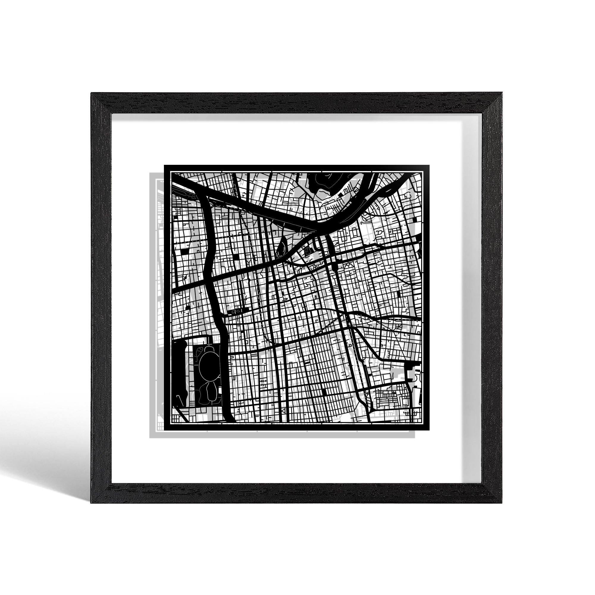 o3designstudio Santiago de Chile Paper cut map framed 9 inch Black map Black frame map art 22MF2302BB