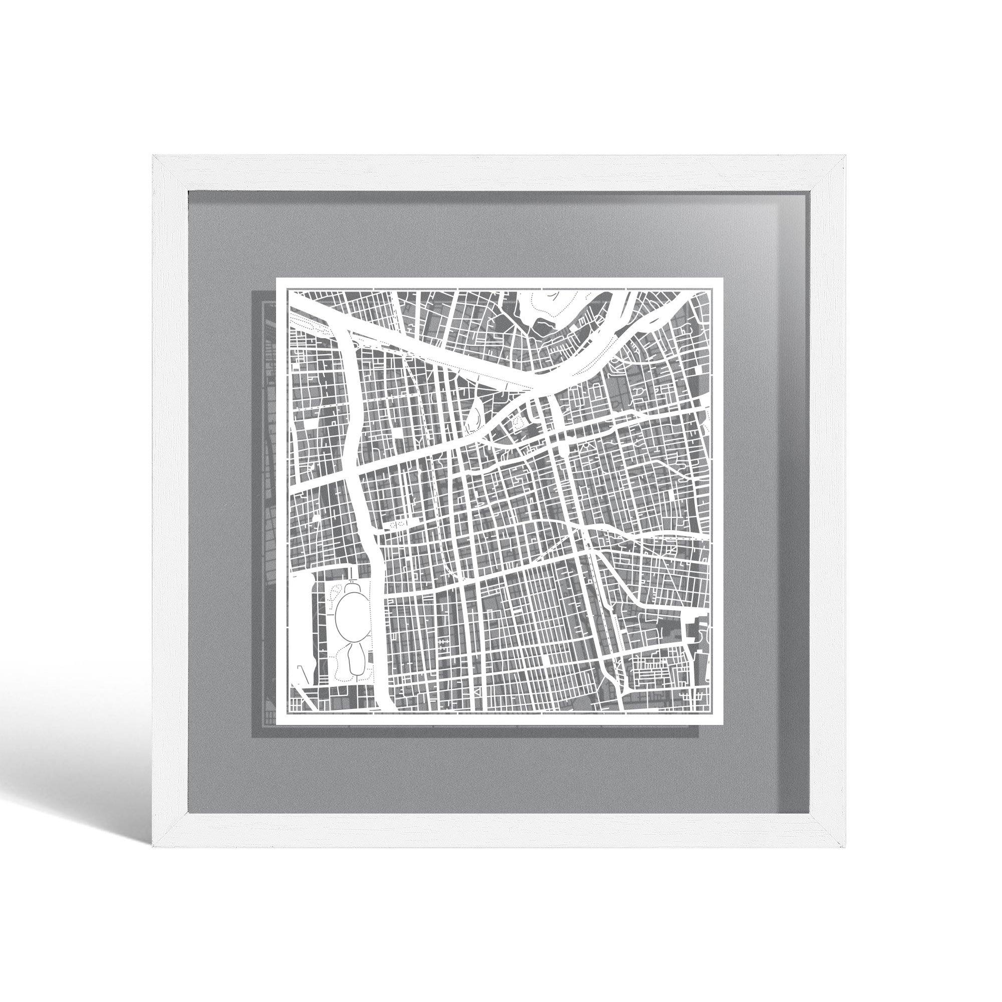 o3designstudio Santiago de Chile Paper cut map framed 9 inch White map White frame map art 22MF2302WW