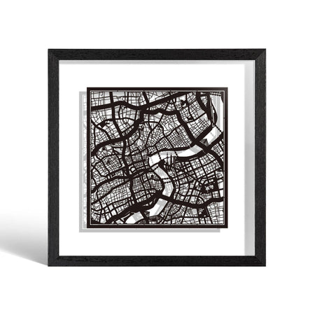 o3designstudio Shanghai Paper cut map framed 9 inch Black map Black frame map art 22MF1002BB