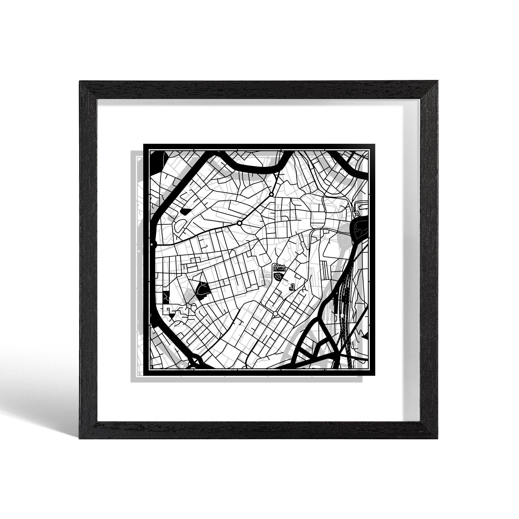o3designstudio Sheffield Paper cut map framed 9 inch Black map Black frame map art 22MF3053BB