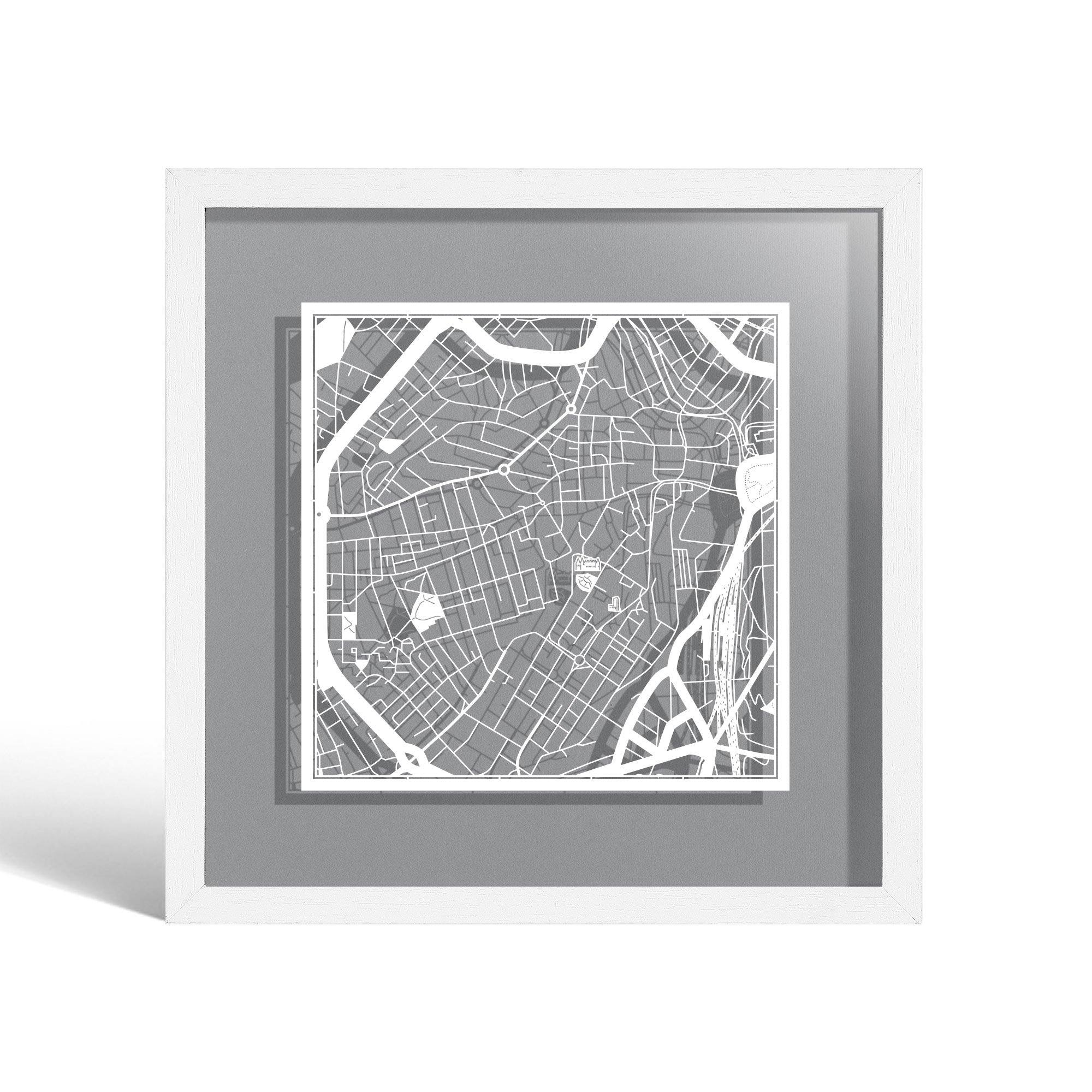 o3designstudio Sheffield Paper cut map framed 9 inch White map White frame map art 22MF3053WW