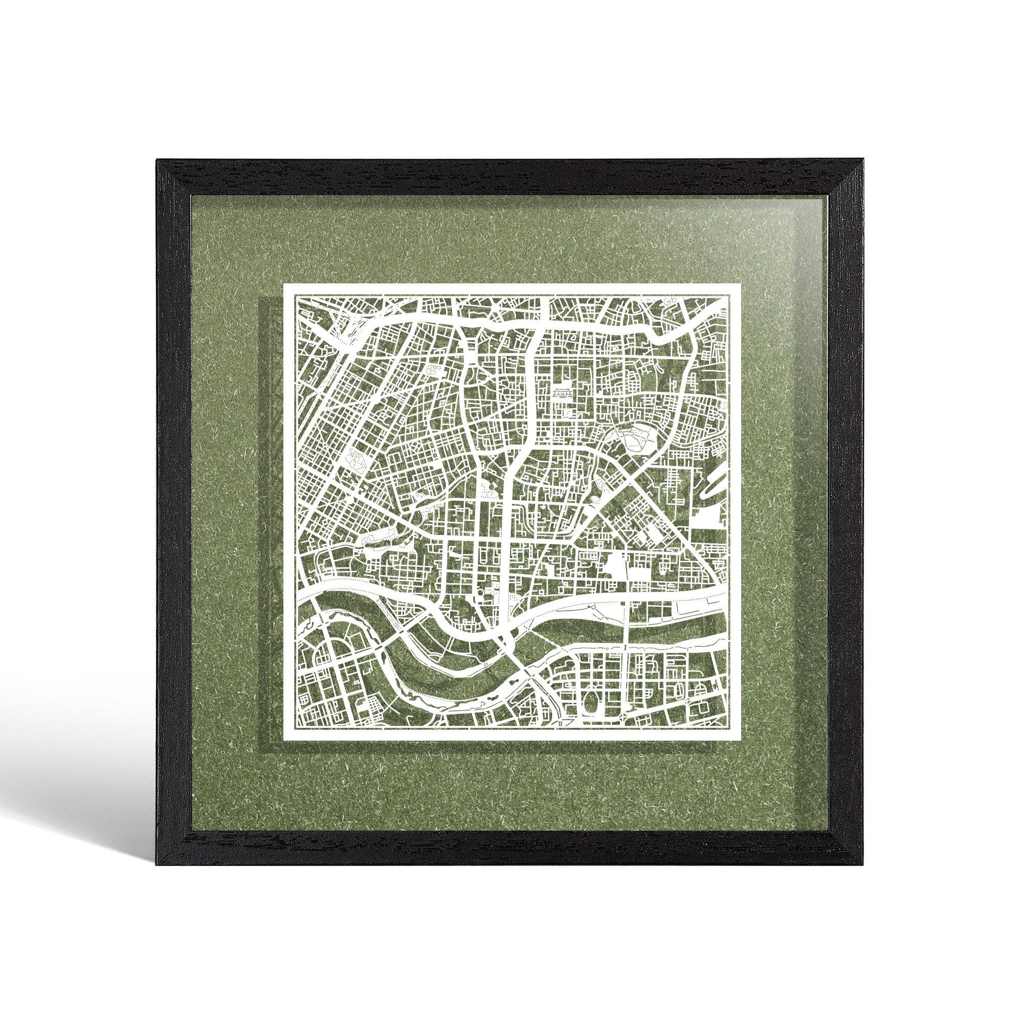 o3designstudio Shenyang Paper cut map framed 9 inch White map Black frame map art 22MF1044BW
