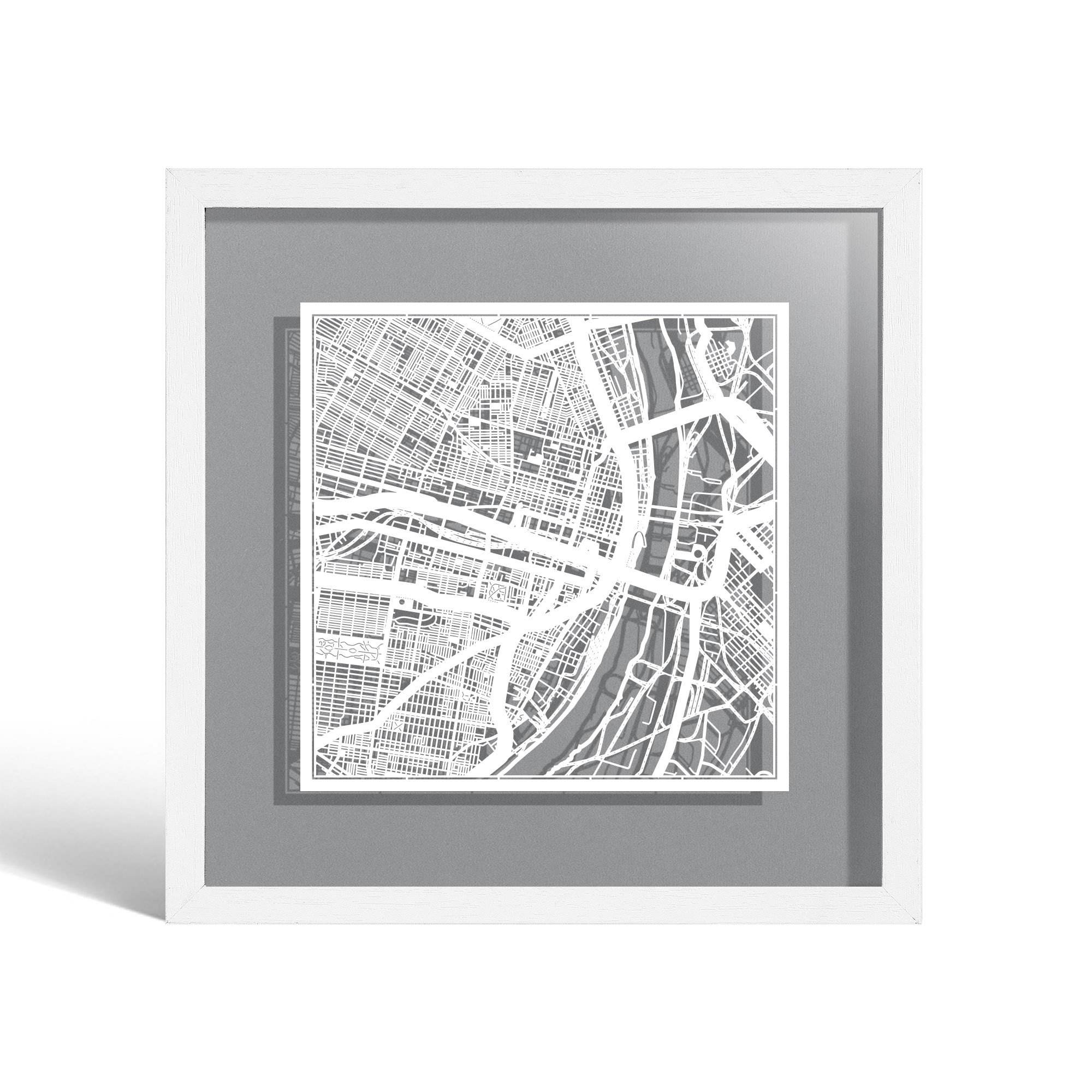 o3designstudio St. Louis, MO Paper cut map framed 9 inch White map White frame map art 22MF2032WW