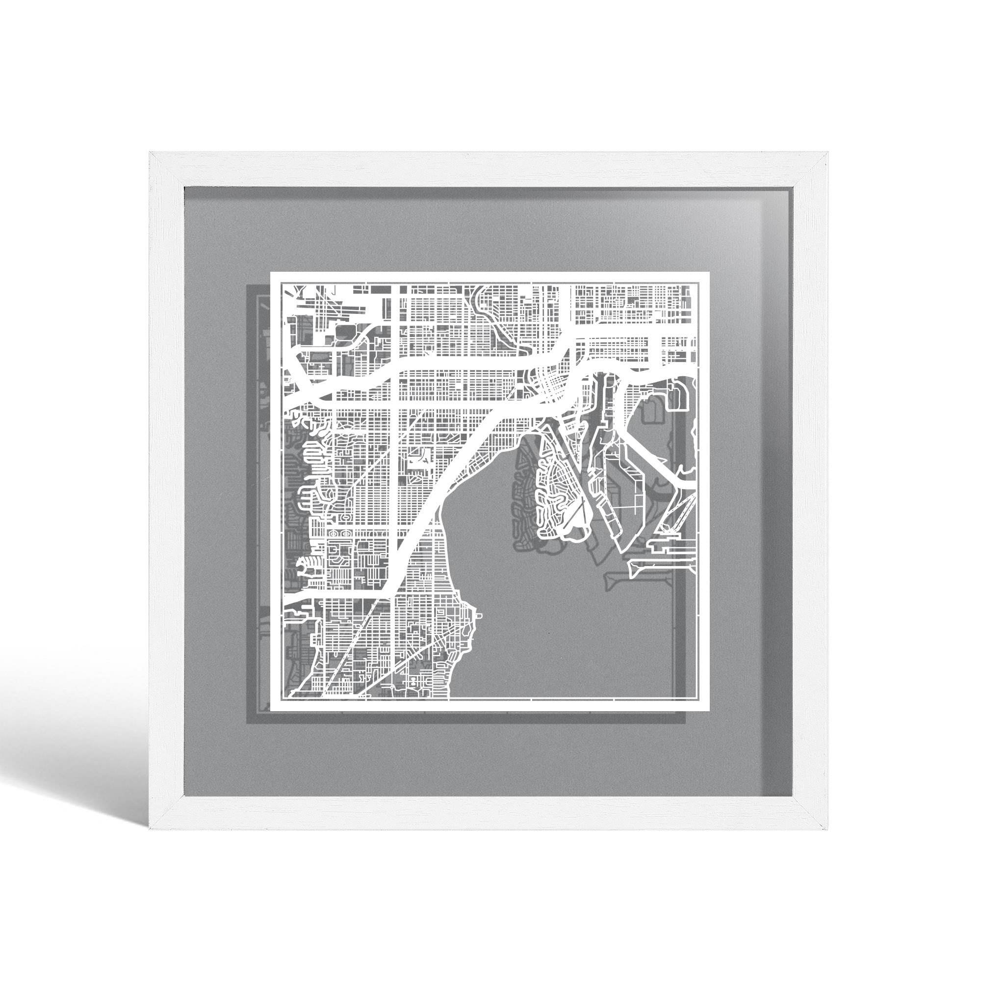 o3designstudio Tampa Paper cut map framed 9 inch White map White frame map art 22MF2037WW