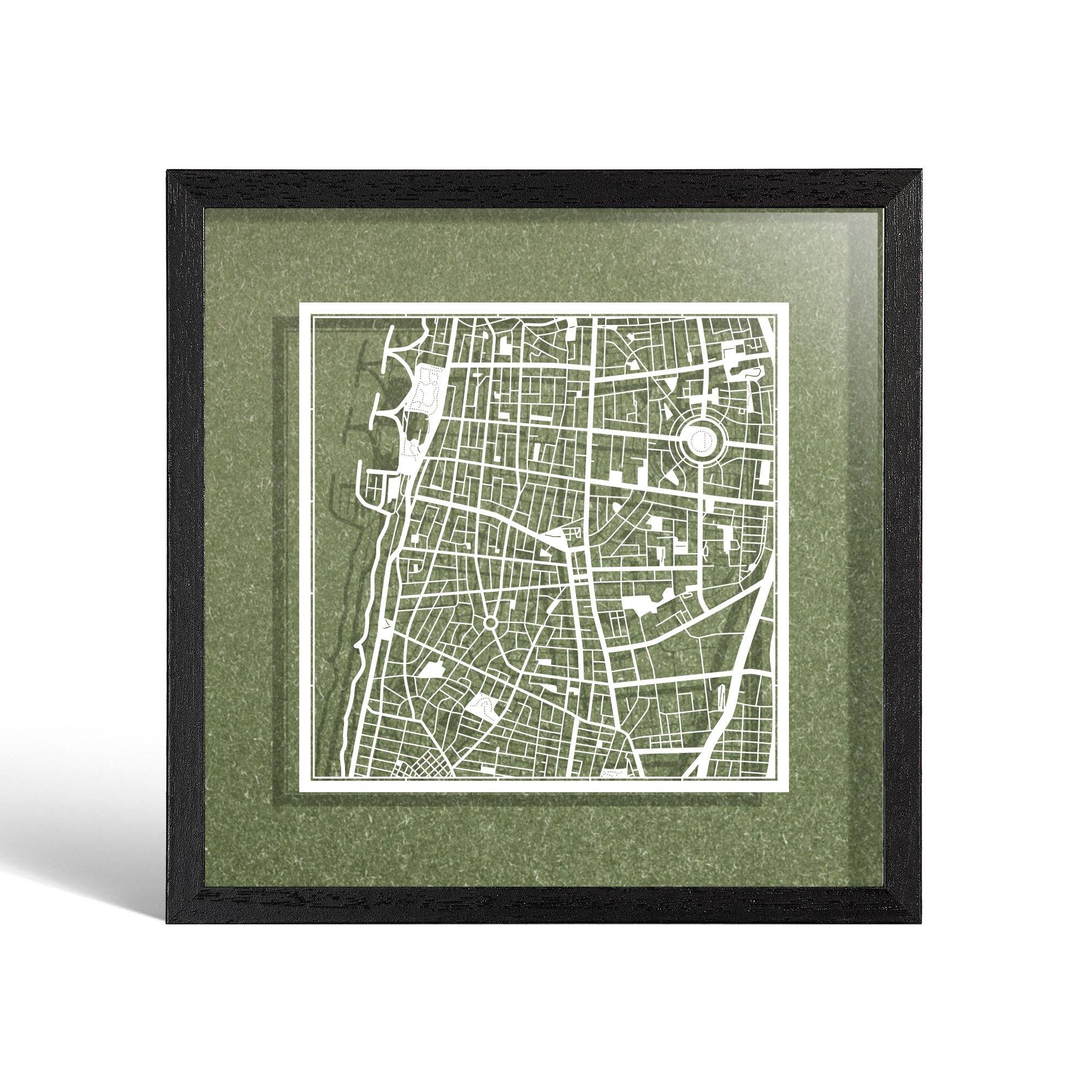 o3designstudio Tel Aviv Paper cut map framed 9 inch White map Black frame map art 22MF1040BW