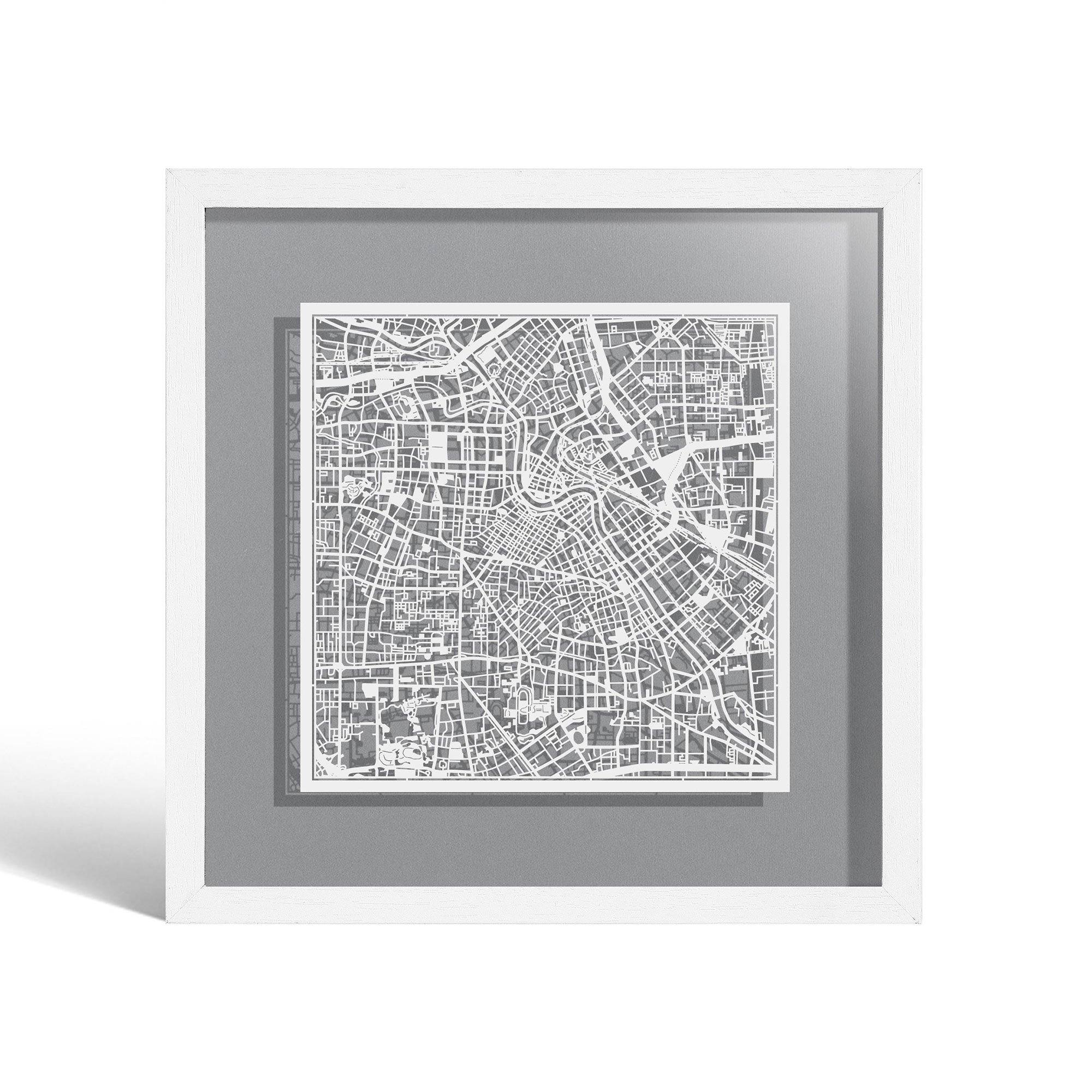 o3designstudio Tianjin Paper cut map framed 9 inch White map White frame map art 22MF1034WW