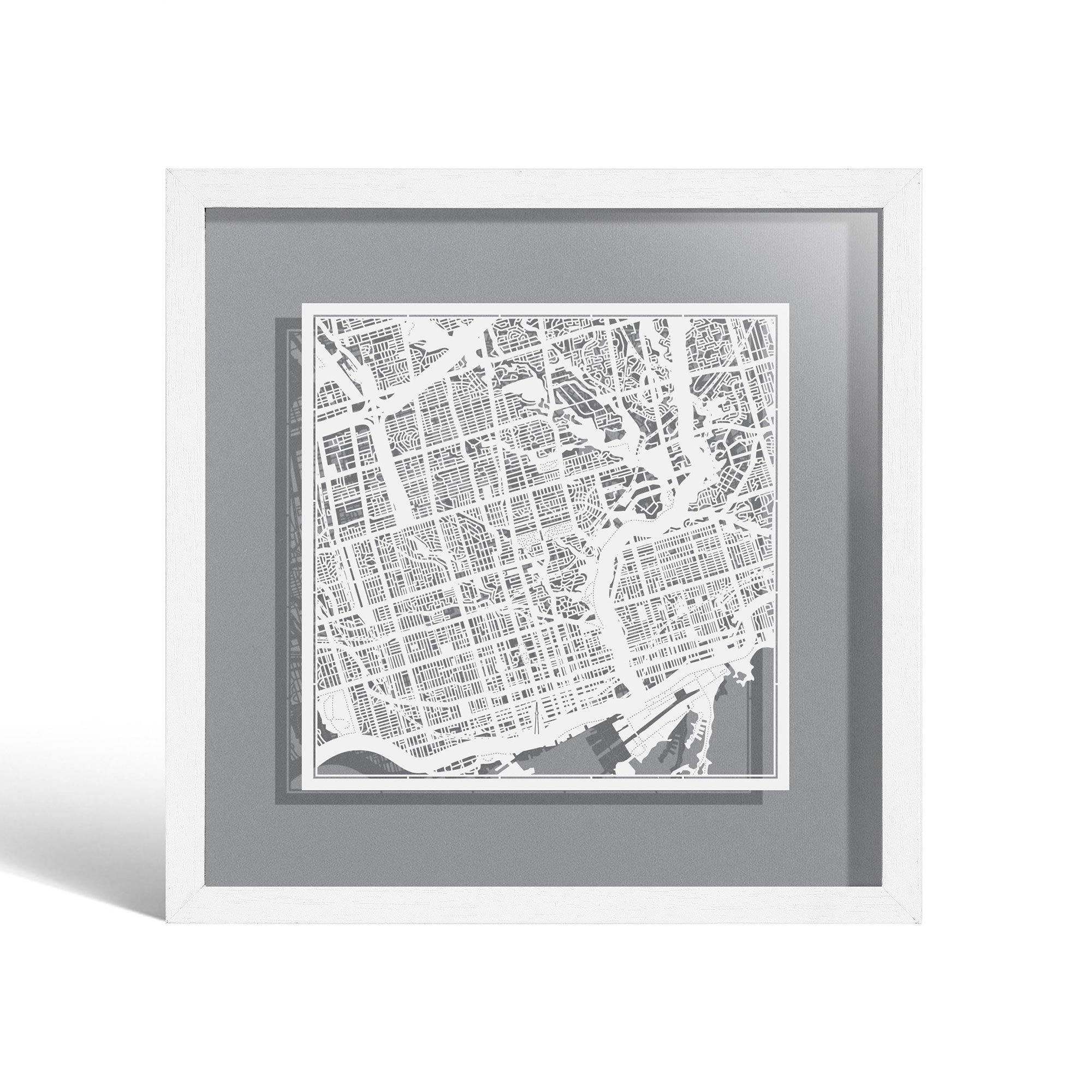 o3designstudio Toronto Paper cut map framed 9 inch White map White frame map art 22MF2201WW