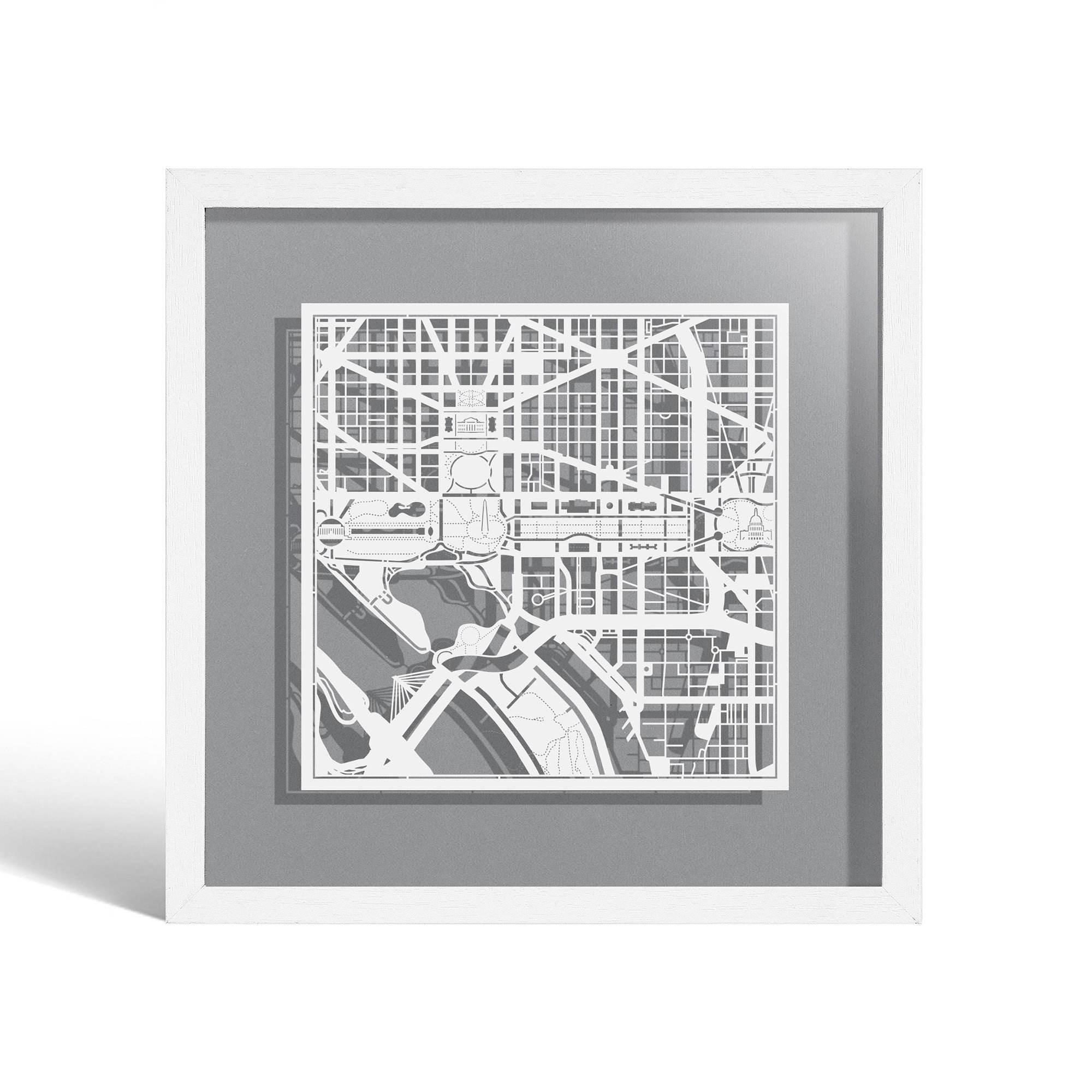 o3designstudio Washington D.C. Paper cut map framed 9 inch White map White frame map art 22MF2009WW