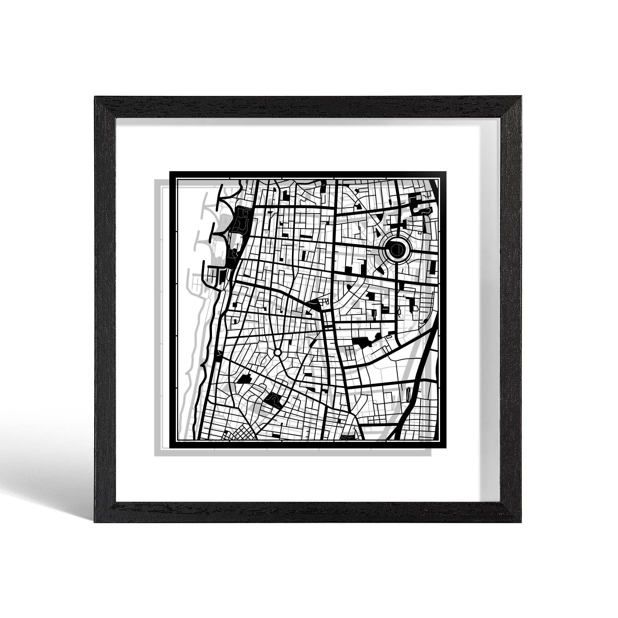 o3designstudio Wuhan Paper cut map framed 9 inch Black map Black frame map art 22MF1041BB