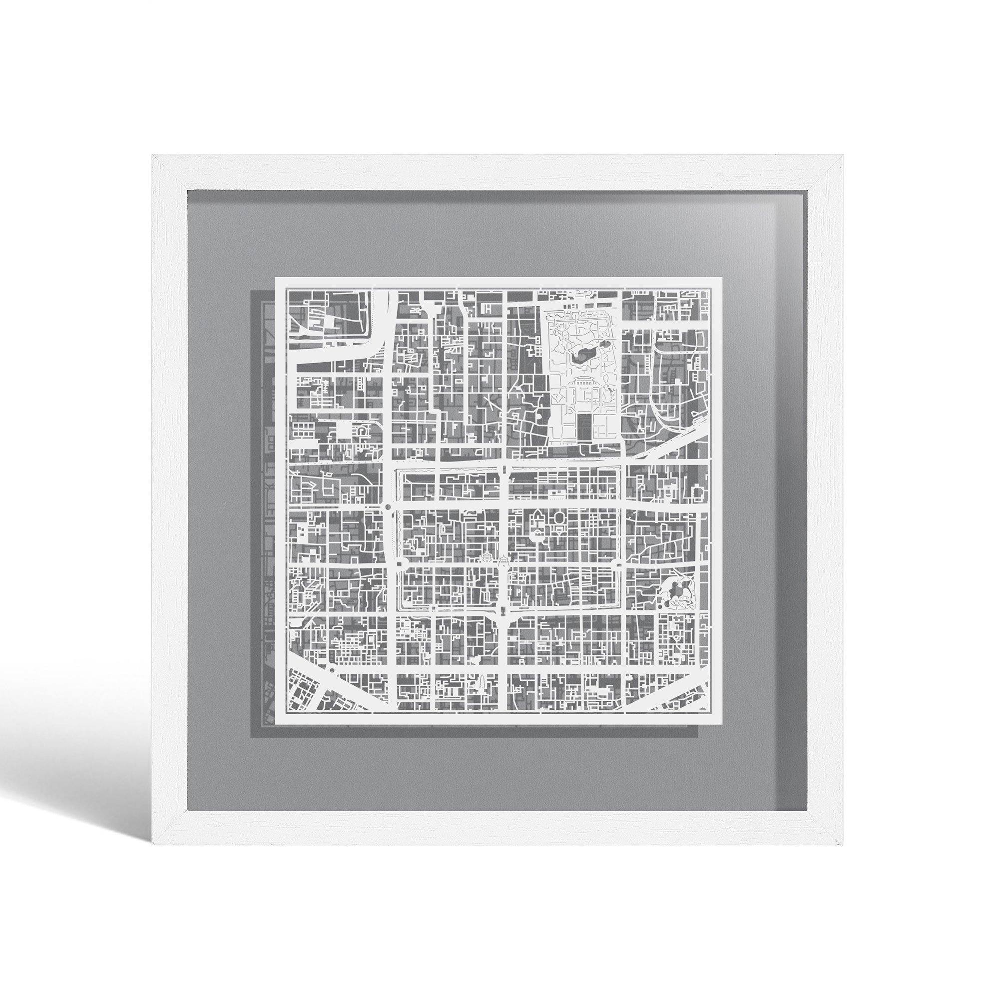 o3designstudio Xi'an Paper cut map framed 9 inch White map White frame map art 22MF1022WW