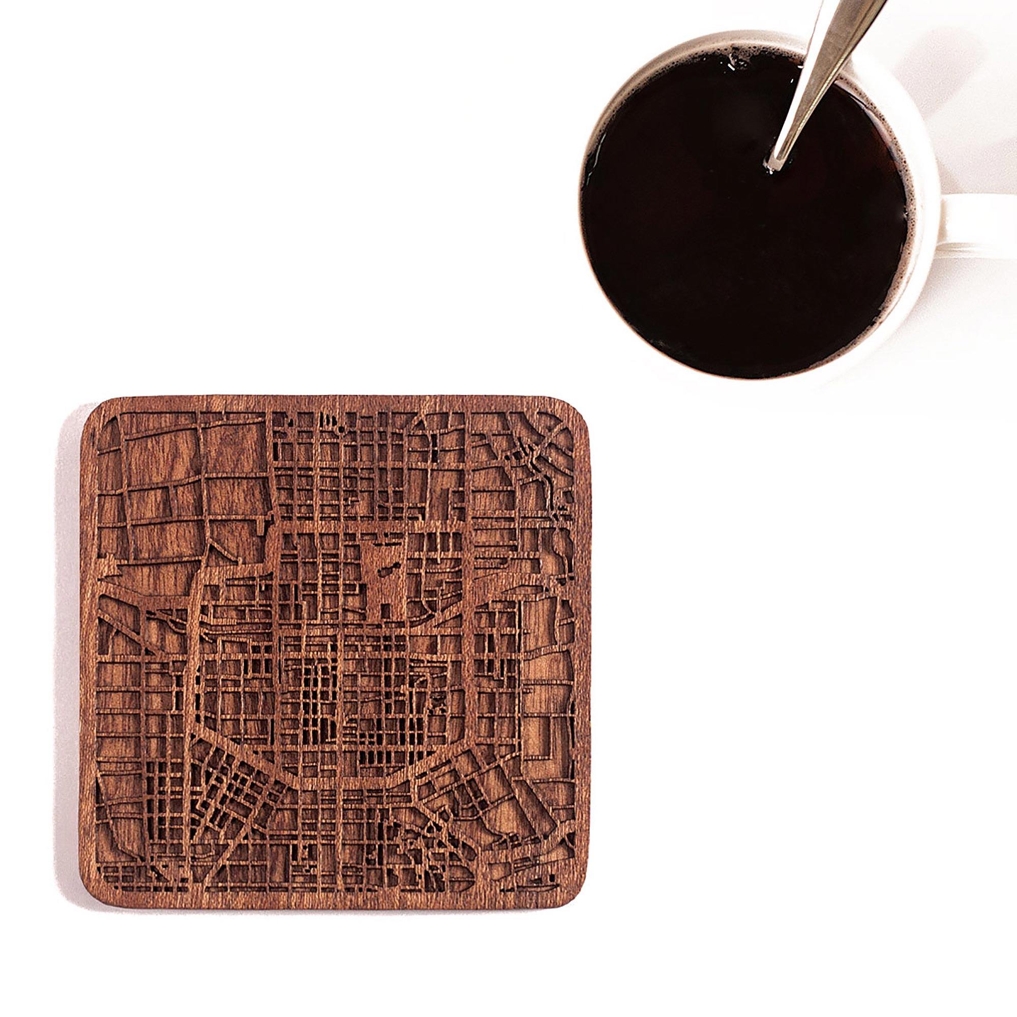 Wooden Map coasters Asia & Oceania map craft