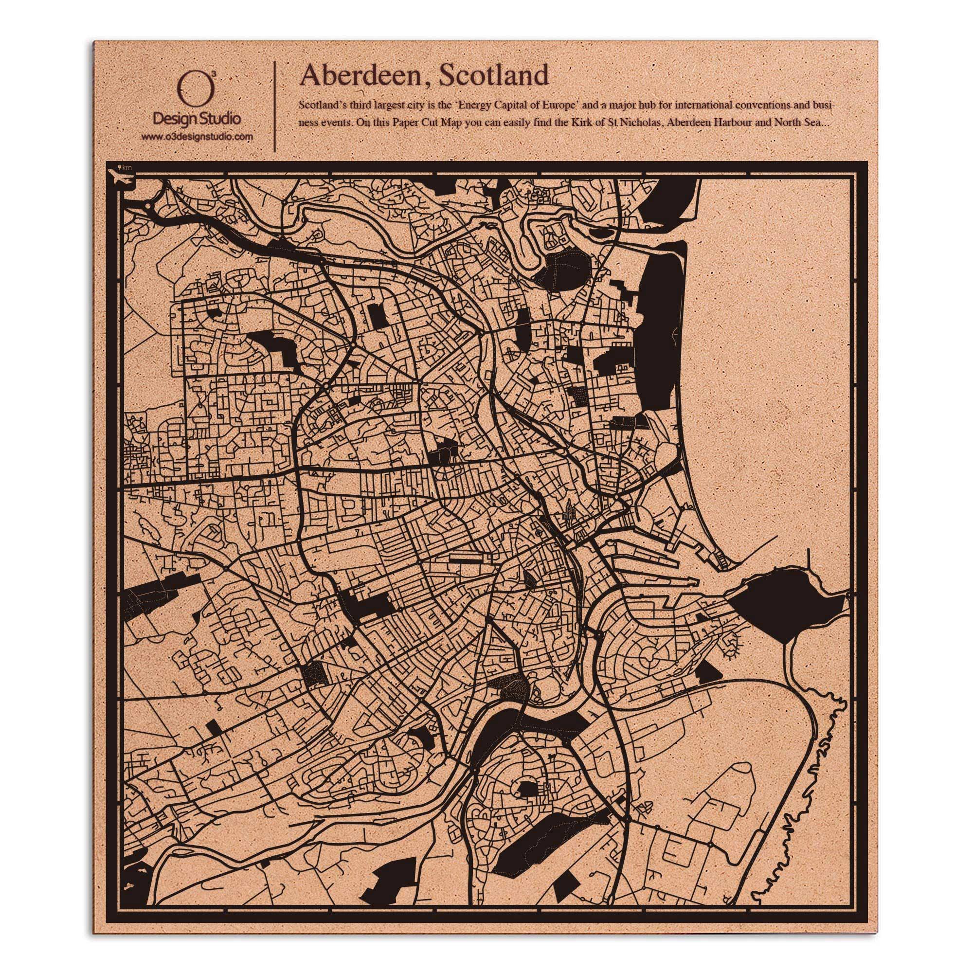 o3designstudio paper cut map Aberdeen Black map art MU3061B