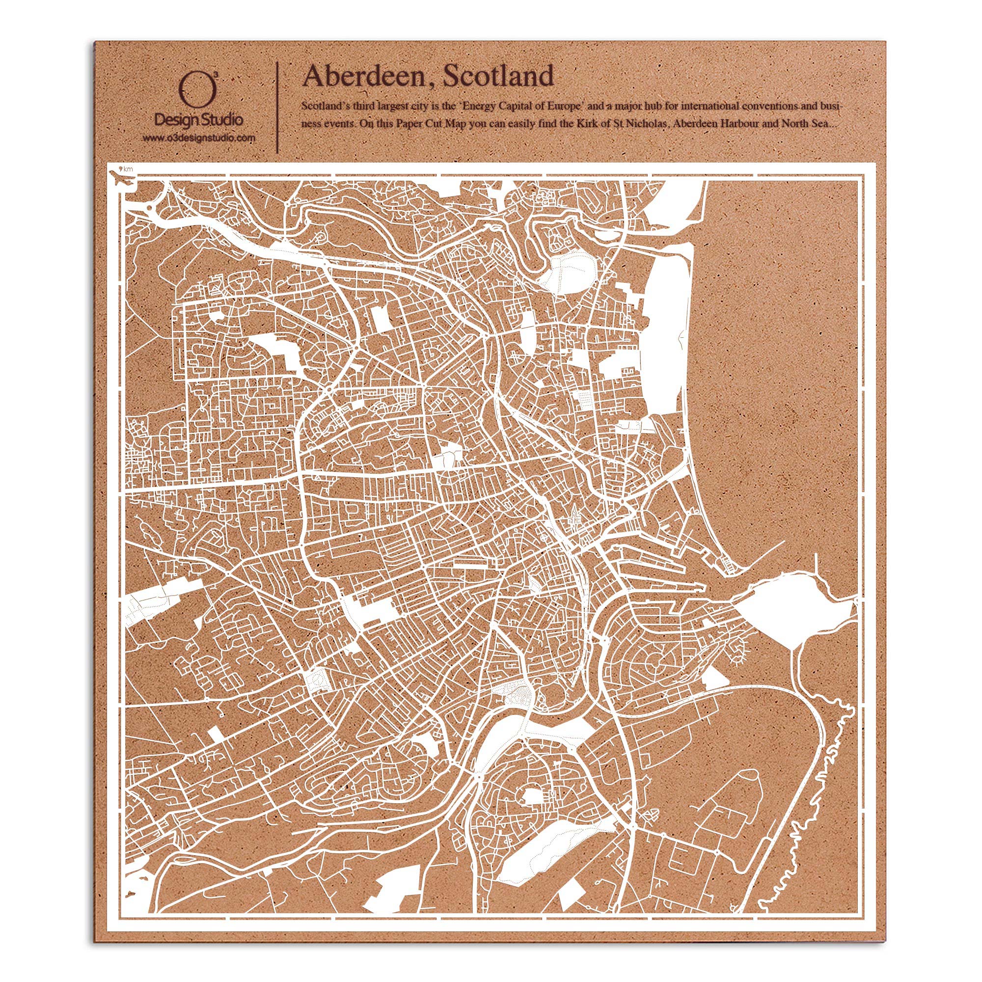 o3designstudio paper cut map Aberdeen White map art MU3061W