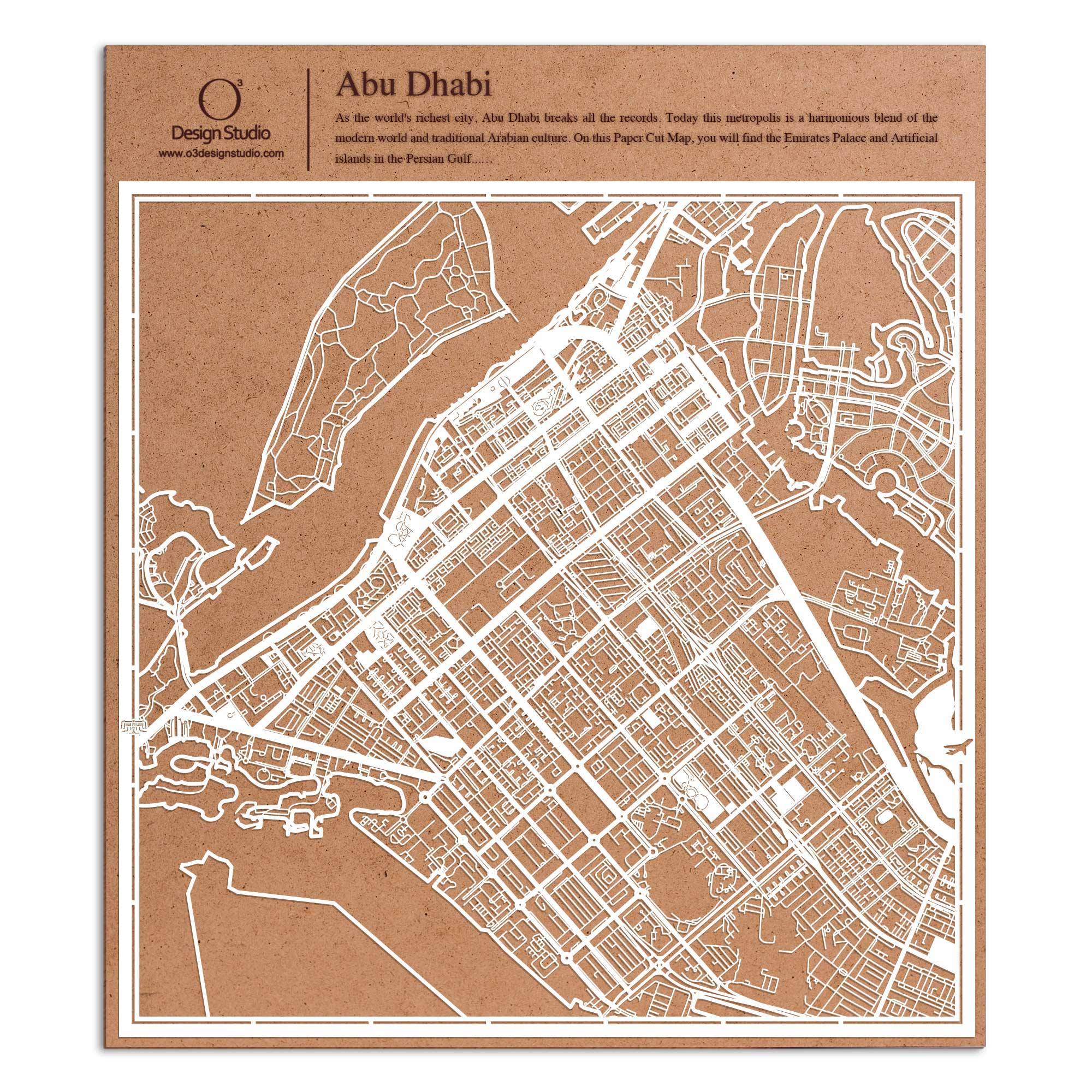 o3designstudio paper cut map Abu Dhabi White map art MU1019W