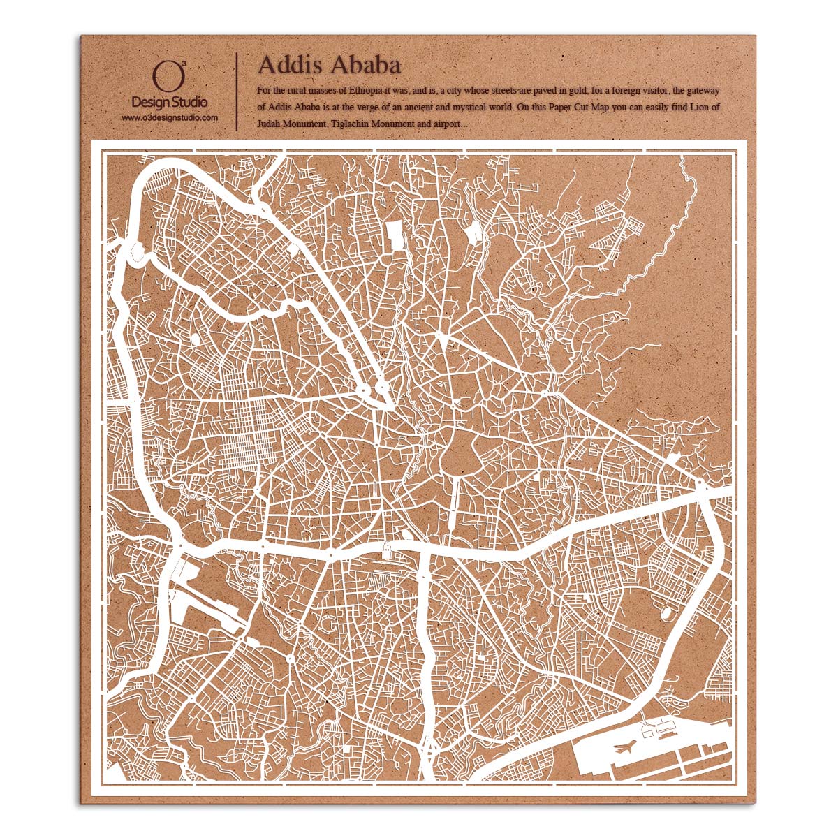 o3designstudio paper cut map Addis Ababa White map art MU4003W