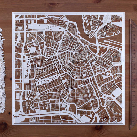 o3designstudio paper cut map Amsterdam White map art