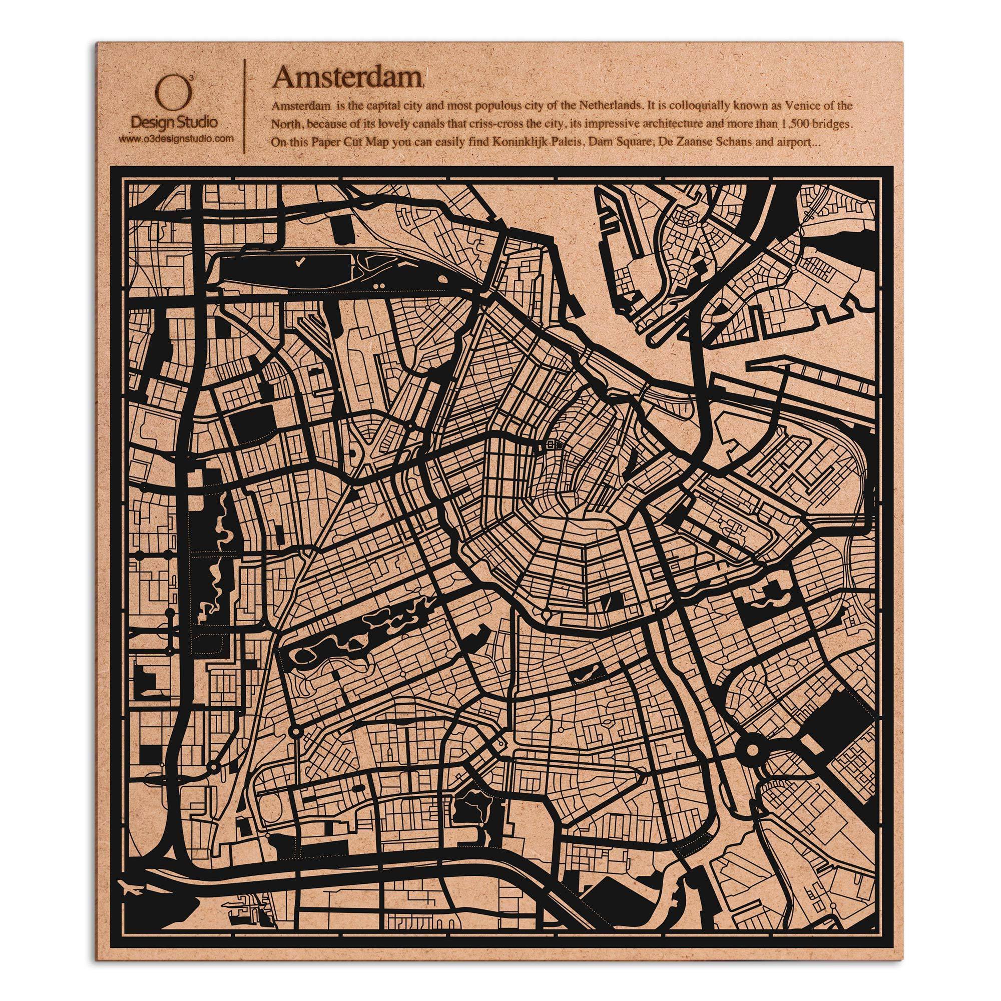 o3designstudio paper cut map Amsterdam Black map art MU3004B