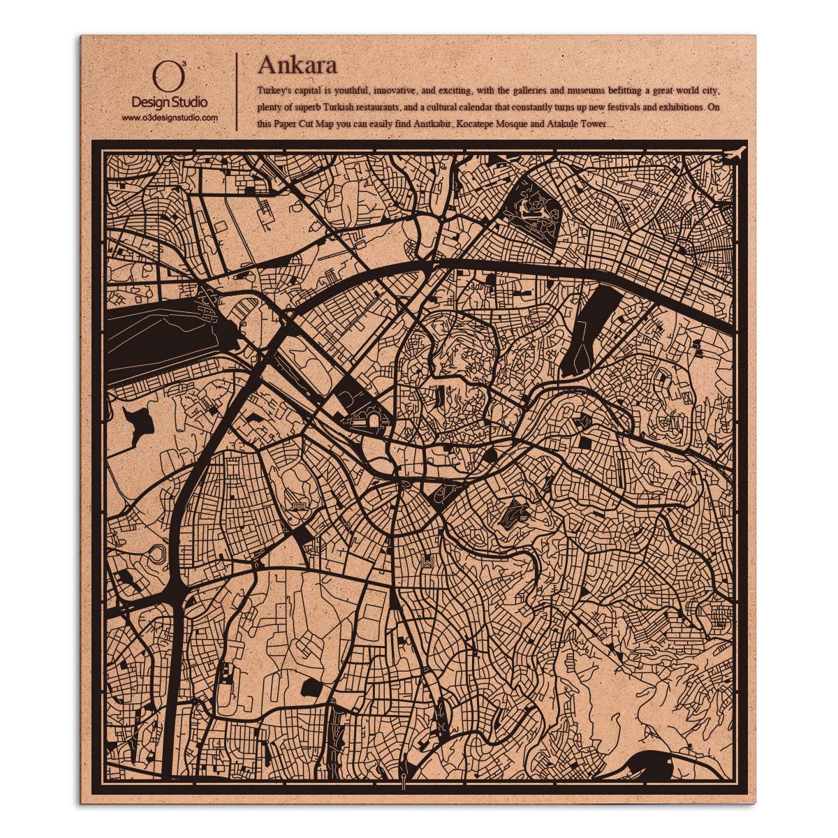 o3designstudio paper cut map Ankara Black map art MU1039B