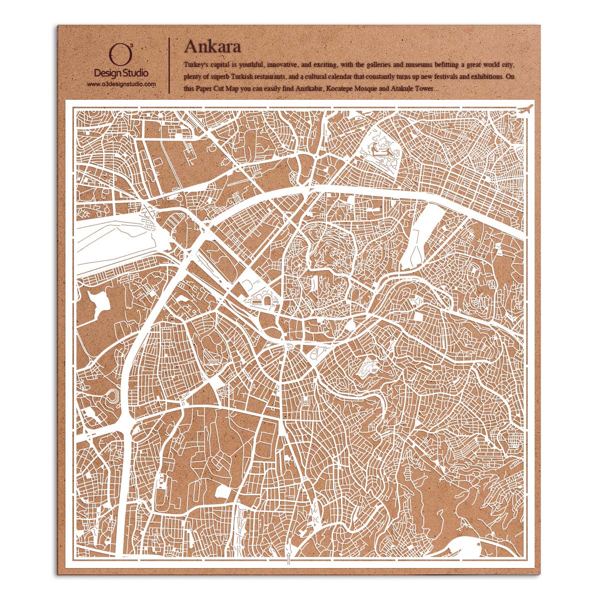 o3designstudio paper cut map Ankara White map art MU1039W