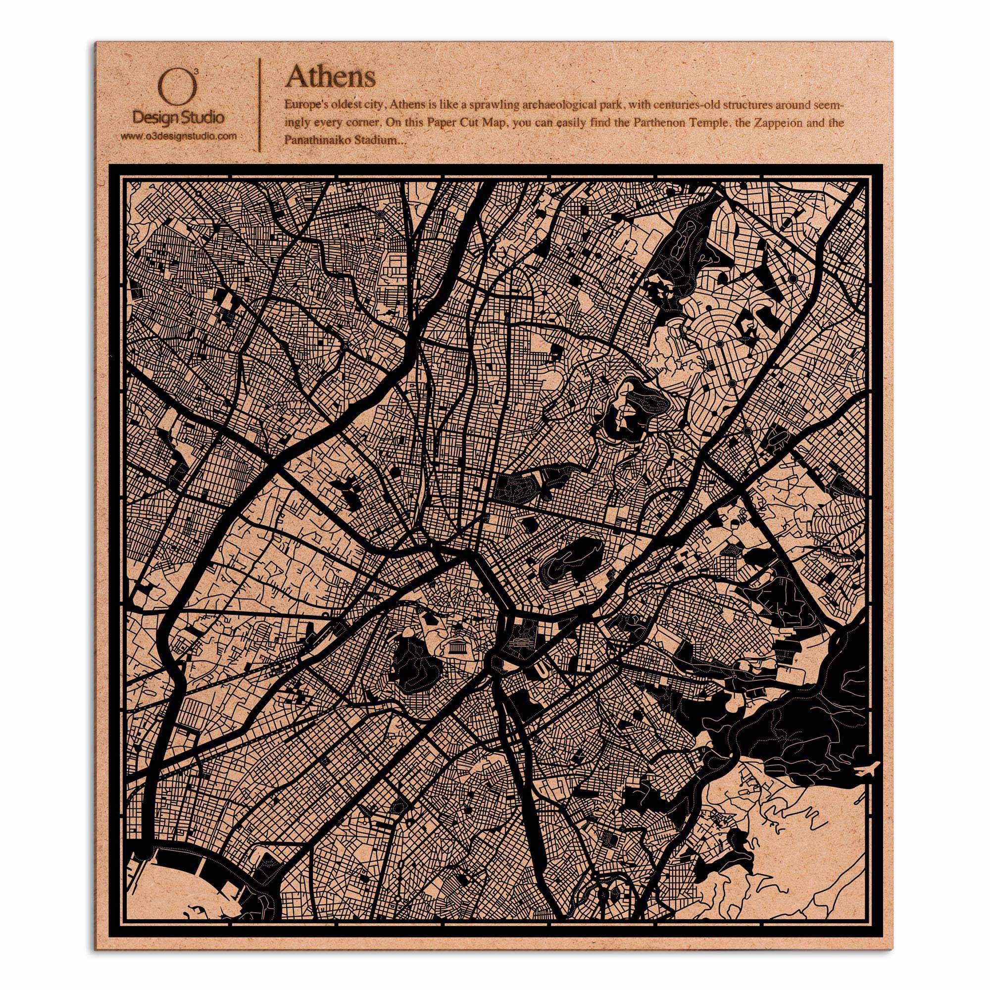 o3designstudio paper cut map Athens Black map art MU3008B