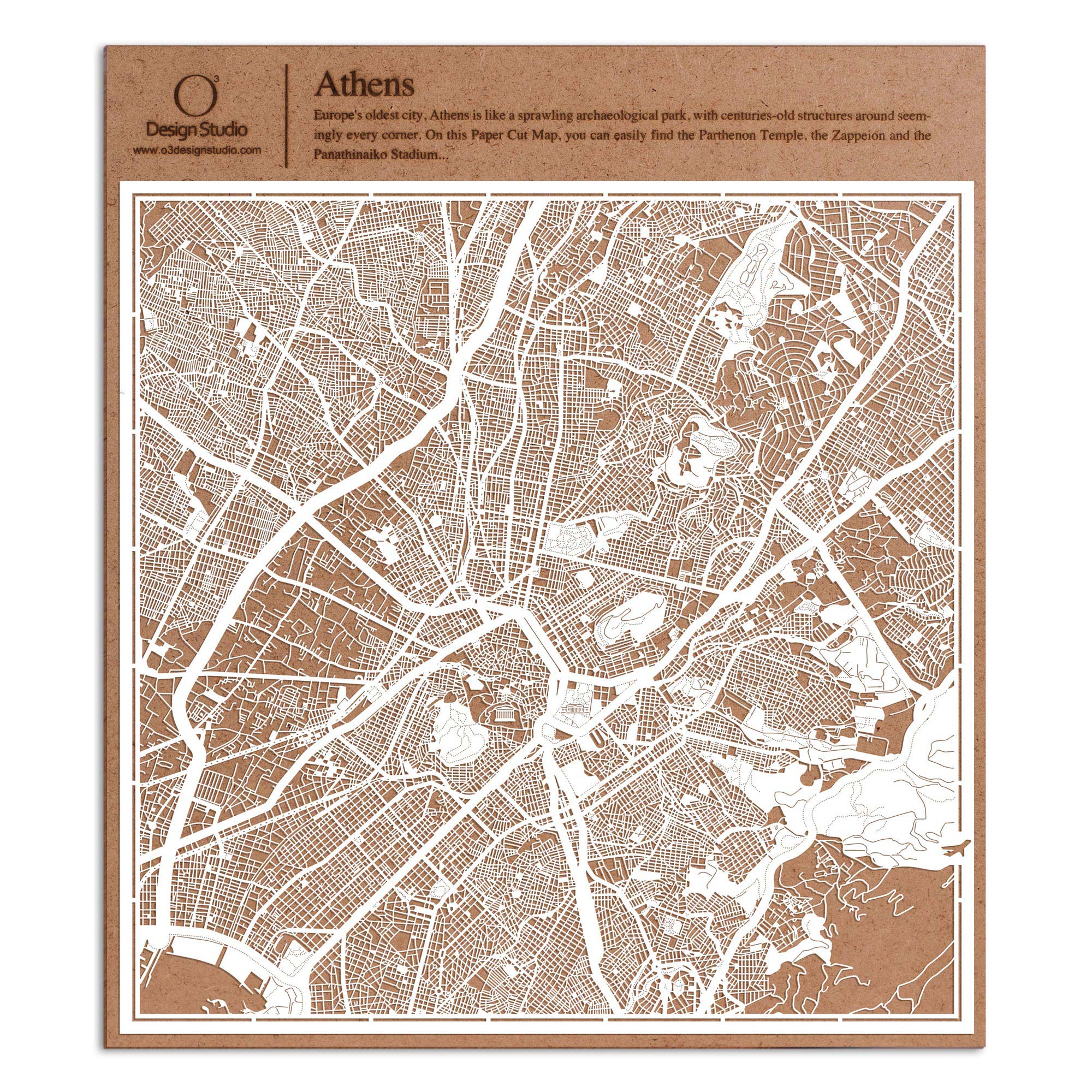 o3designstudio paper cut map Athens White map art MU3008W