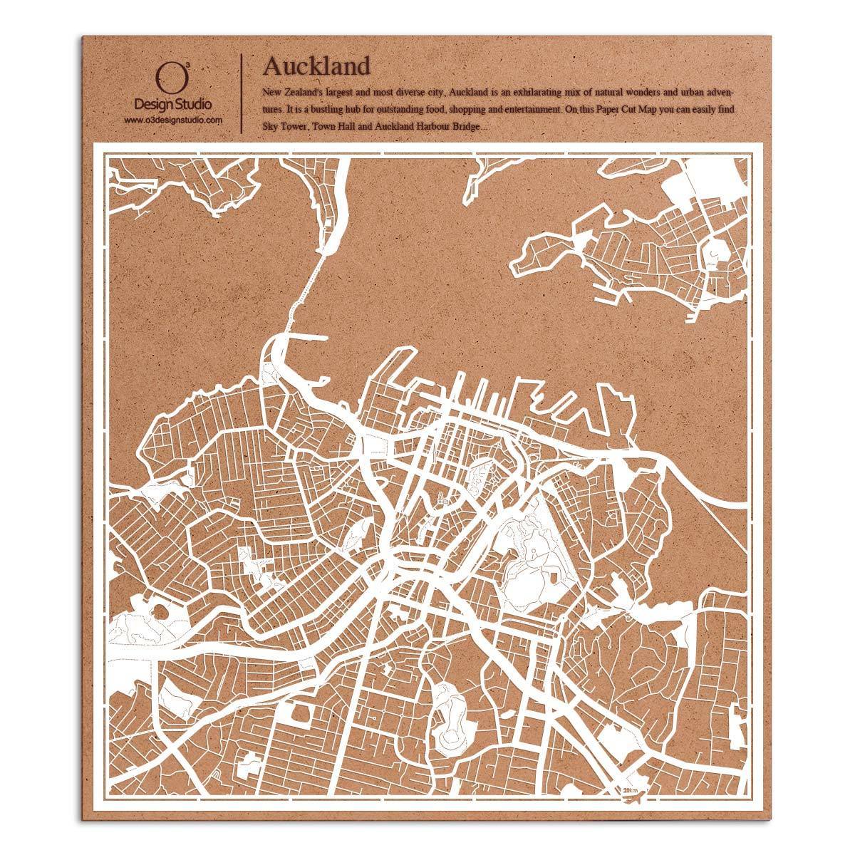 o3designstudio paper cut map Auckland White map art MU1038W