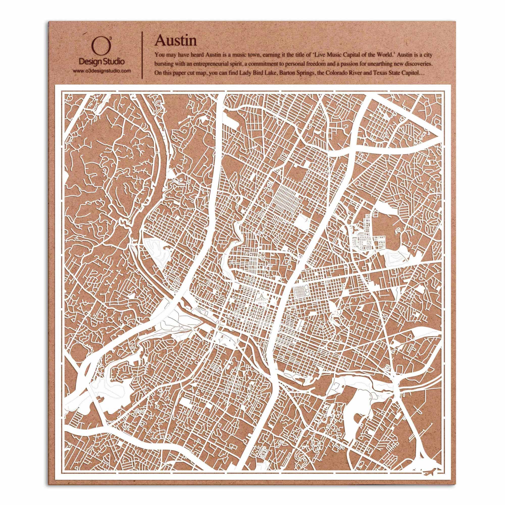 o3designstudio paper cut map Austin White map art MU2026W