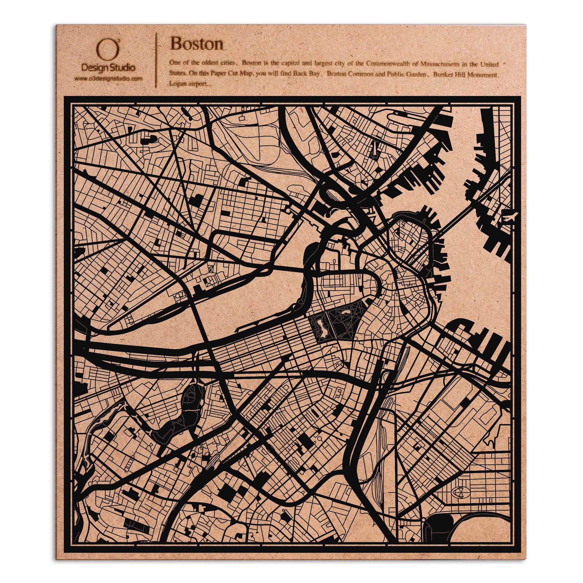 o3designstudio paper cut map Boston Black map art MU2004B