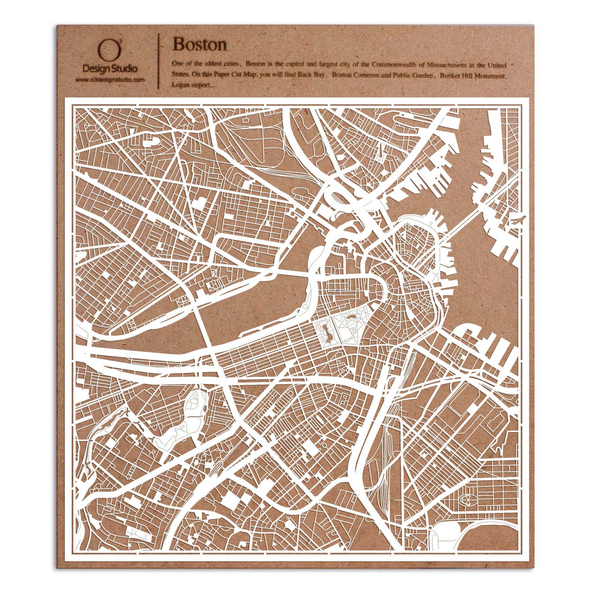 o3designstudio paper cut map Boston White map art MU2004W