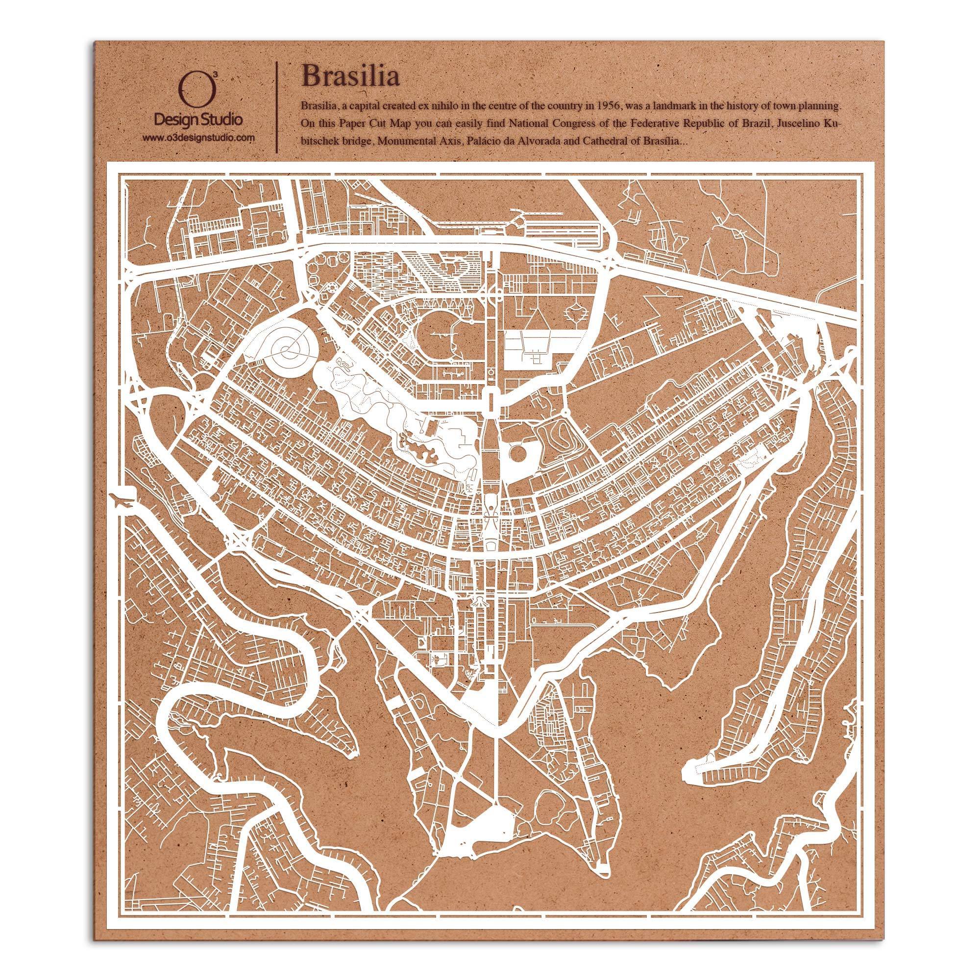 o3designstudio paper cut map Brasilia White map art MU2307W