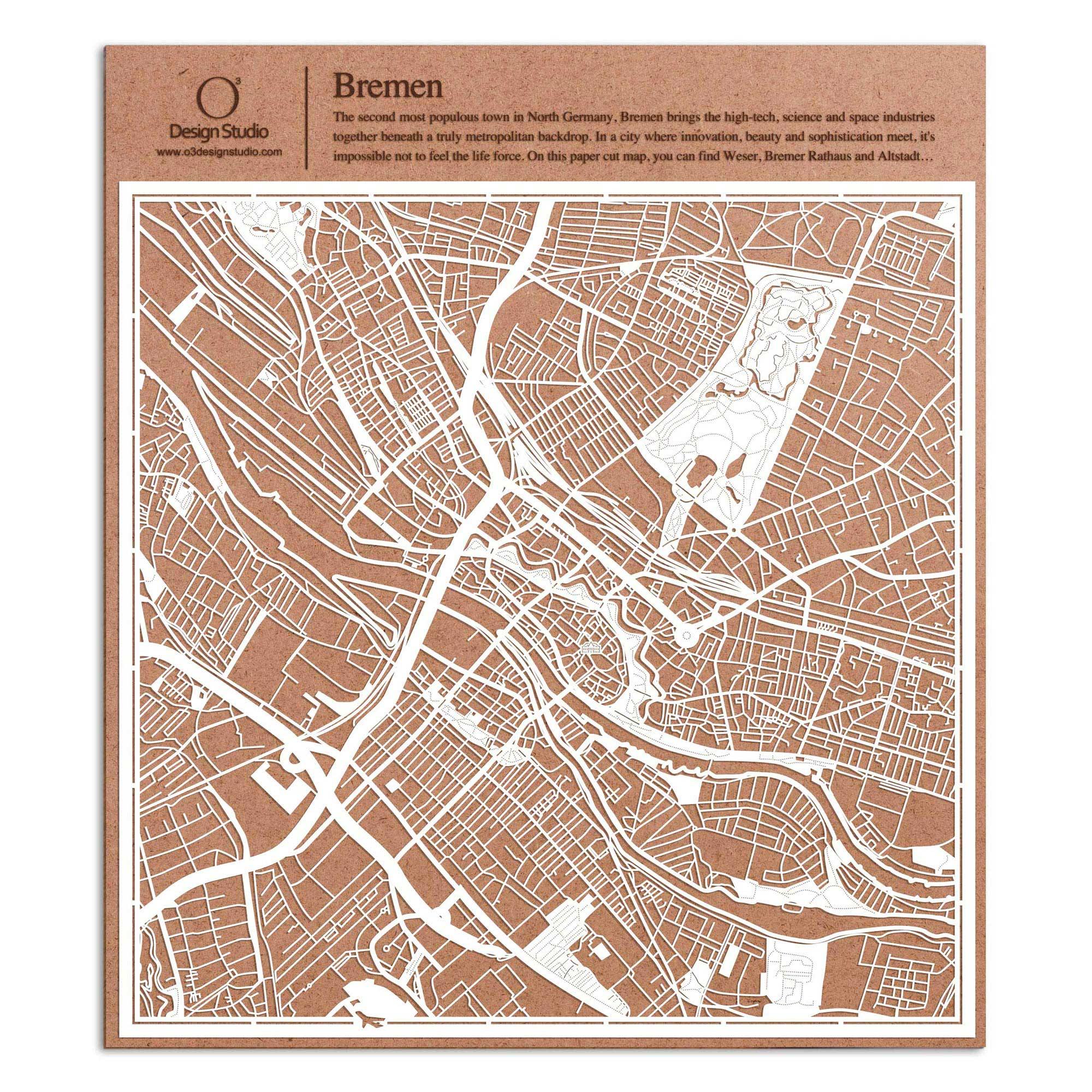 o3designstudio paper cut map Bremen White map art MU3027W