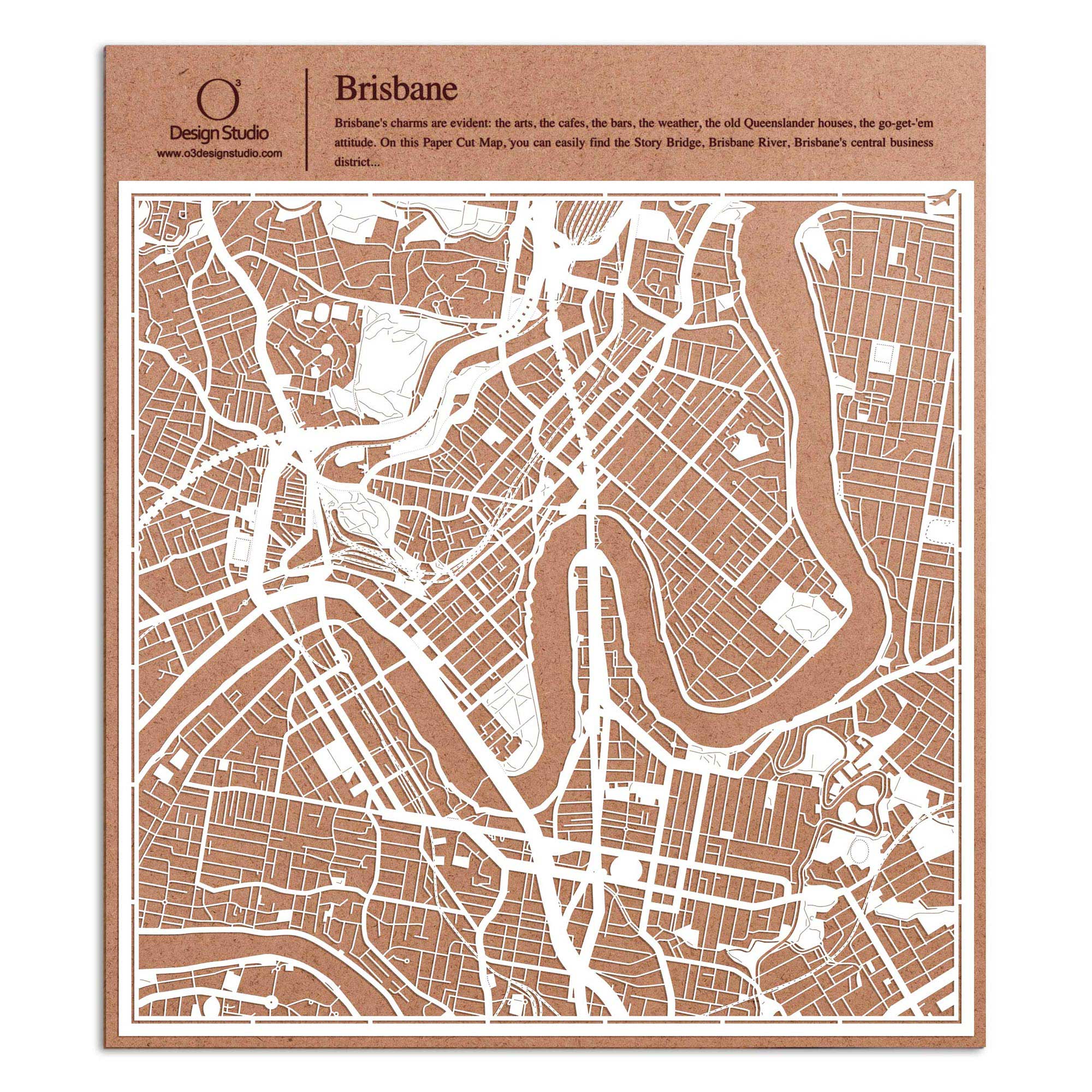 o3designstudio paper cut map Brisbane White map art MU1014W