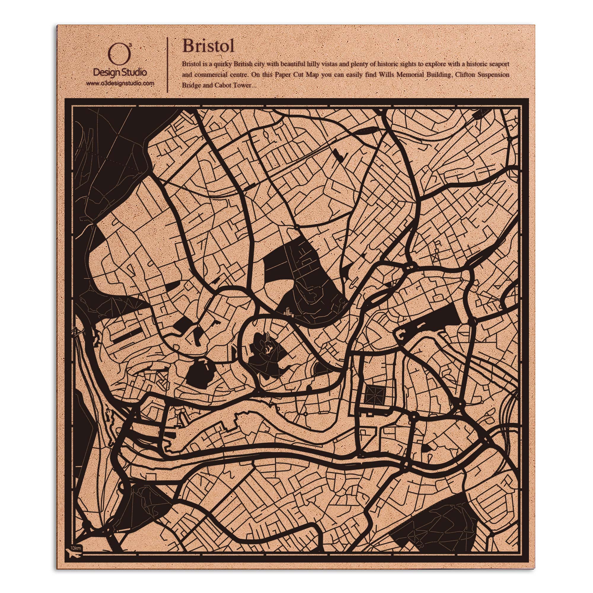 o3designstudio paper cut map Bristol Black map art MU3054B