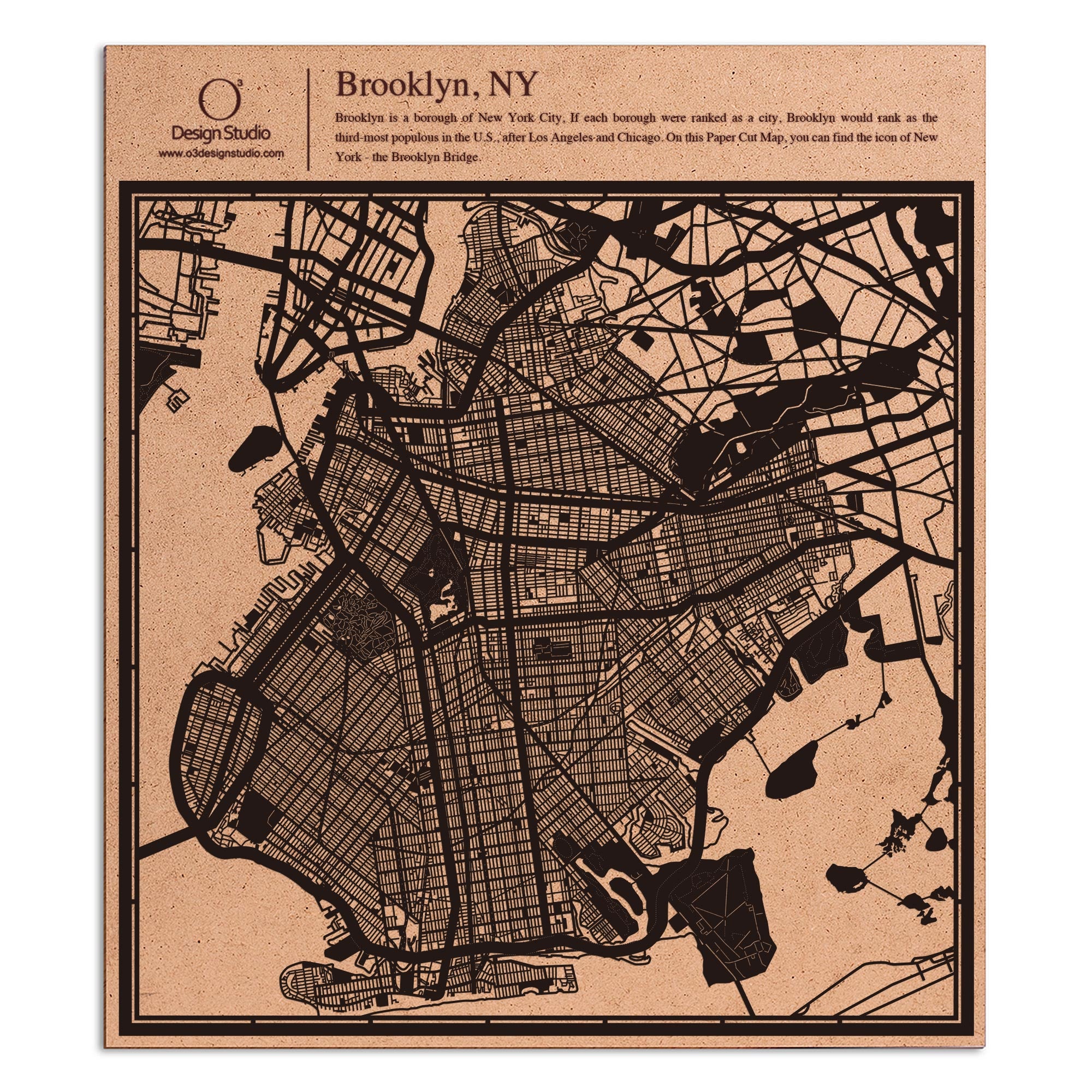 o3designstudio paper cut map Brooklyn, NY Black map art MU2009B